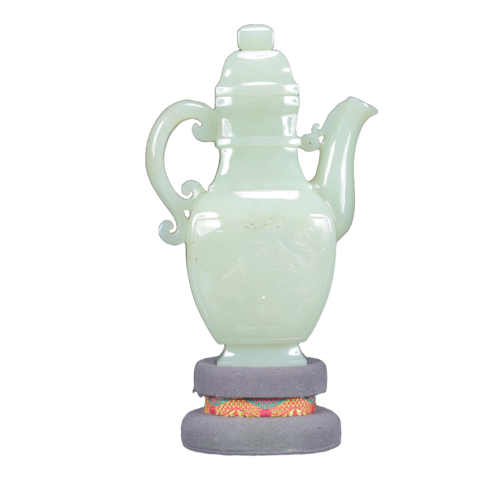 An Exquisite White Jade Flower Pattern Ewer - 8