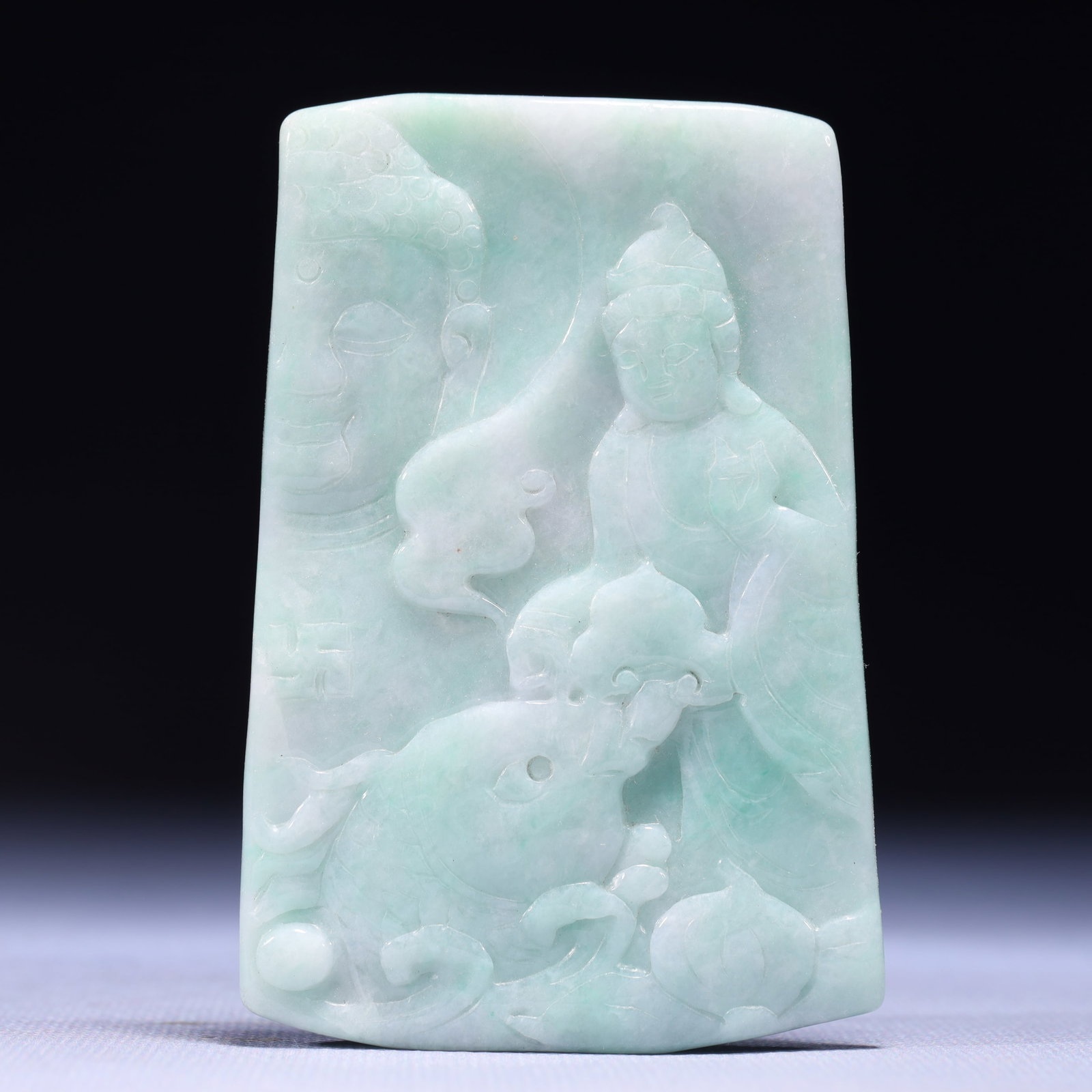 An Exquisite Jadeite Statue of Sakyamuni Pendant: An Exquisite Jadeite Statue of Sakyamuni Pendant,Qing Dynasty,China,Size:2.4inx0.3inx3.7in,Weight:115g 翡翠如来像挂件,中国清代