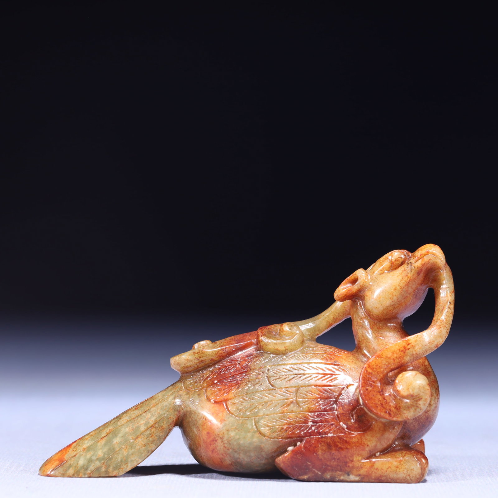 An Exquisite Archaic Jade Phoenix Ornament: An Exquisite Archaic Jade Phoenix Ornament,Ancient Time,China,Size:4.3inx1.6inx2.4in,Weight:249g 高古玉凤摆件,中国远古时期