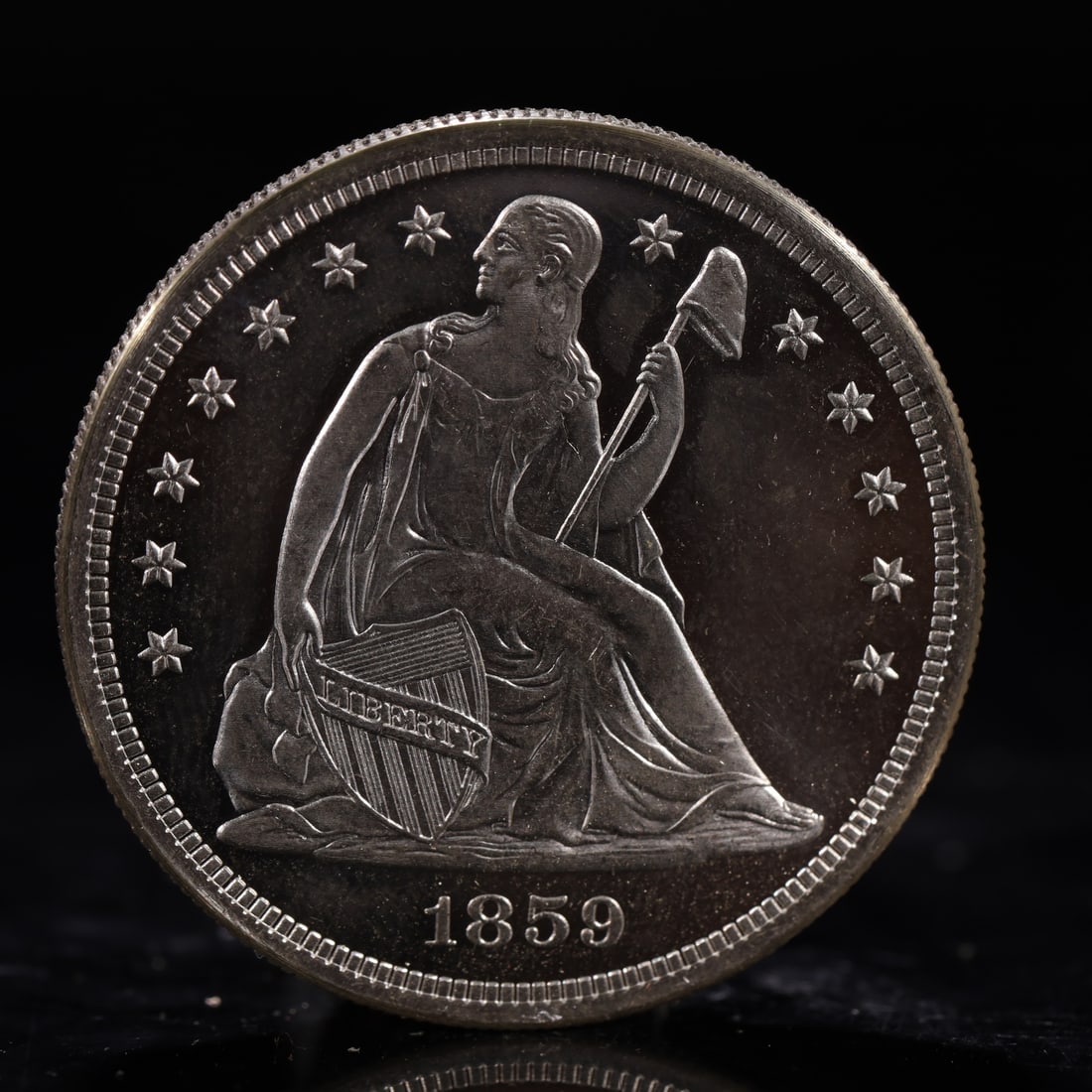 USA One Dollar 1859 Coin: American coin. IN GOD WE TRUST / LIBERTY / 1859 / UNITED STATES OF AMERICA / ONE DOL. Weight:26.9g.