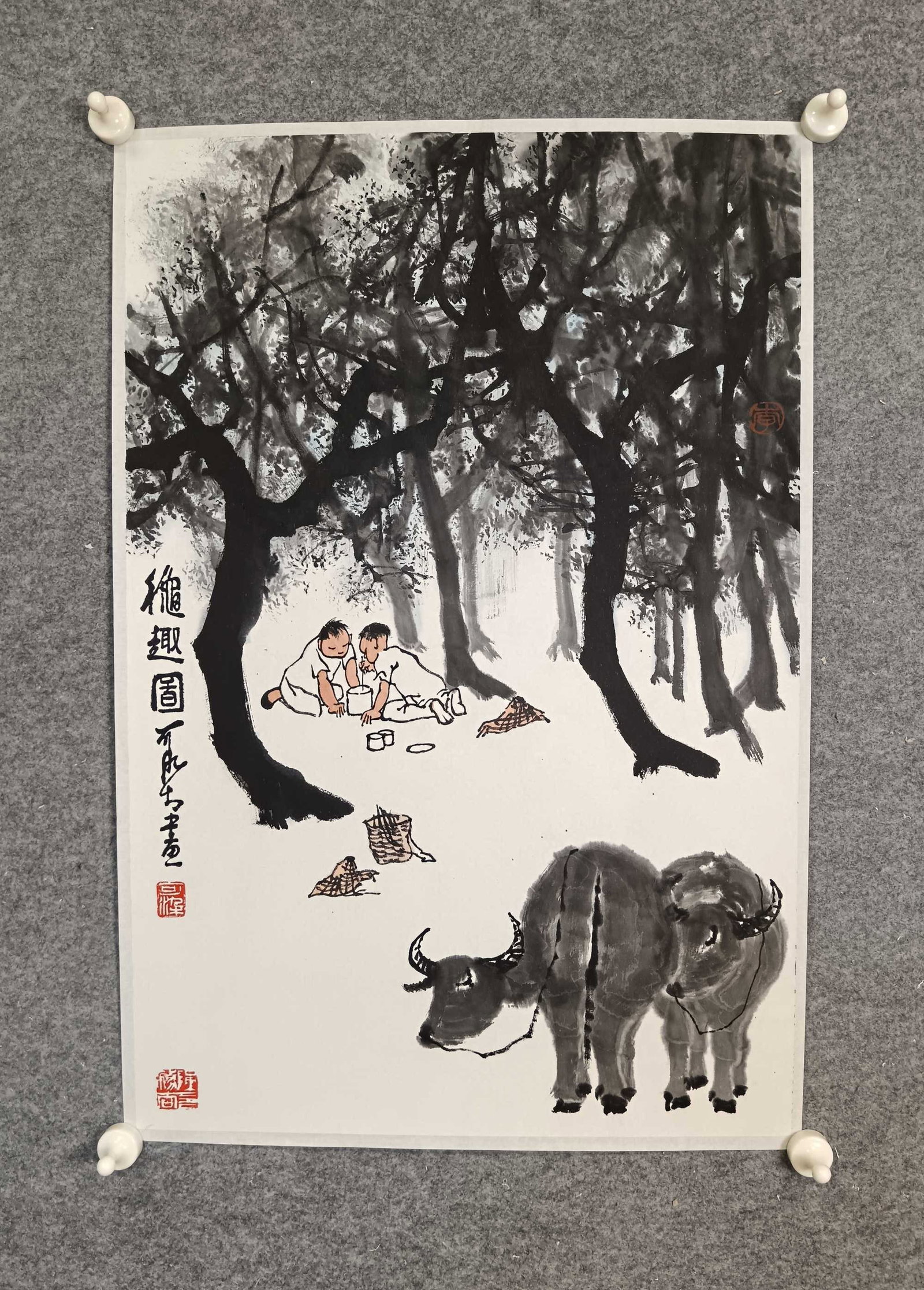 A Chinese Ink Painting of Character and Story on Paper: A Chinese Ink Painting of Character and Story on Paper,Li Keran,Size:18.1inx27.2in 一幅中国水墨人物故事画,李可染