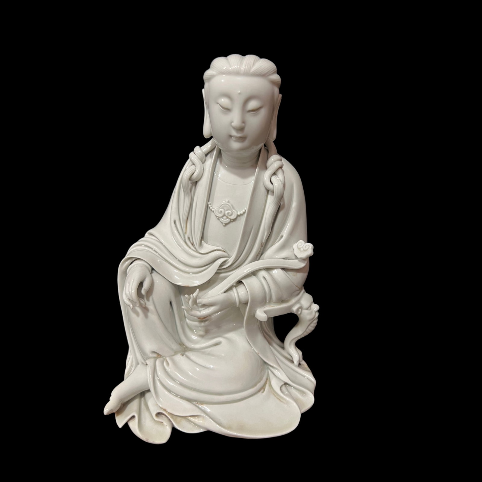 A Solemn Blance-De-Chine Statue of Avalokitesvara: A Solemn Blance-De-Chine Statue of Avalokitesvara,Ming Dynasty,China,He Chaozong Mark,Size:9.3in