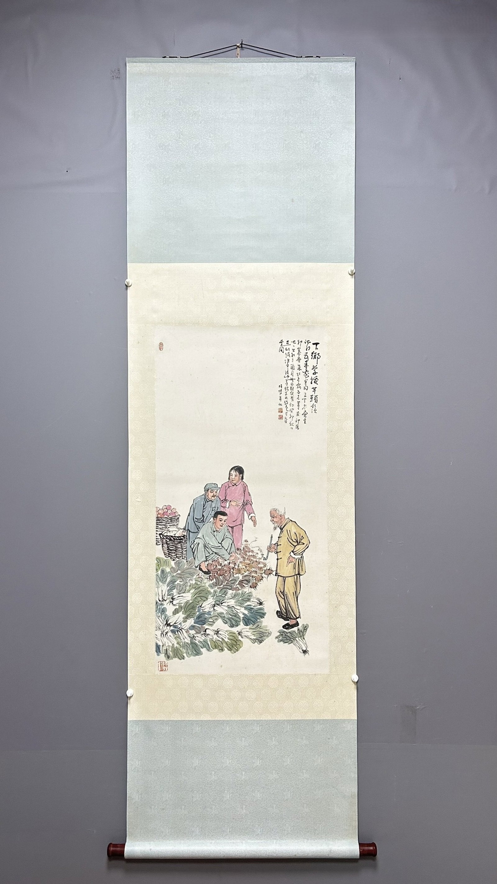 A Chinese Vertical Scroll Ink Painting of Character and Story on Paper: A Chinese Vertical Scroll Ink Painting of Character and Story on Paper,Lu Yanshao,Size:38.6inx19.7in 一幅中国水墨人物故事画立