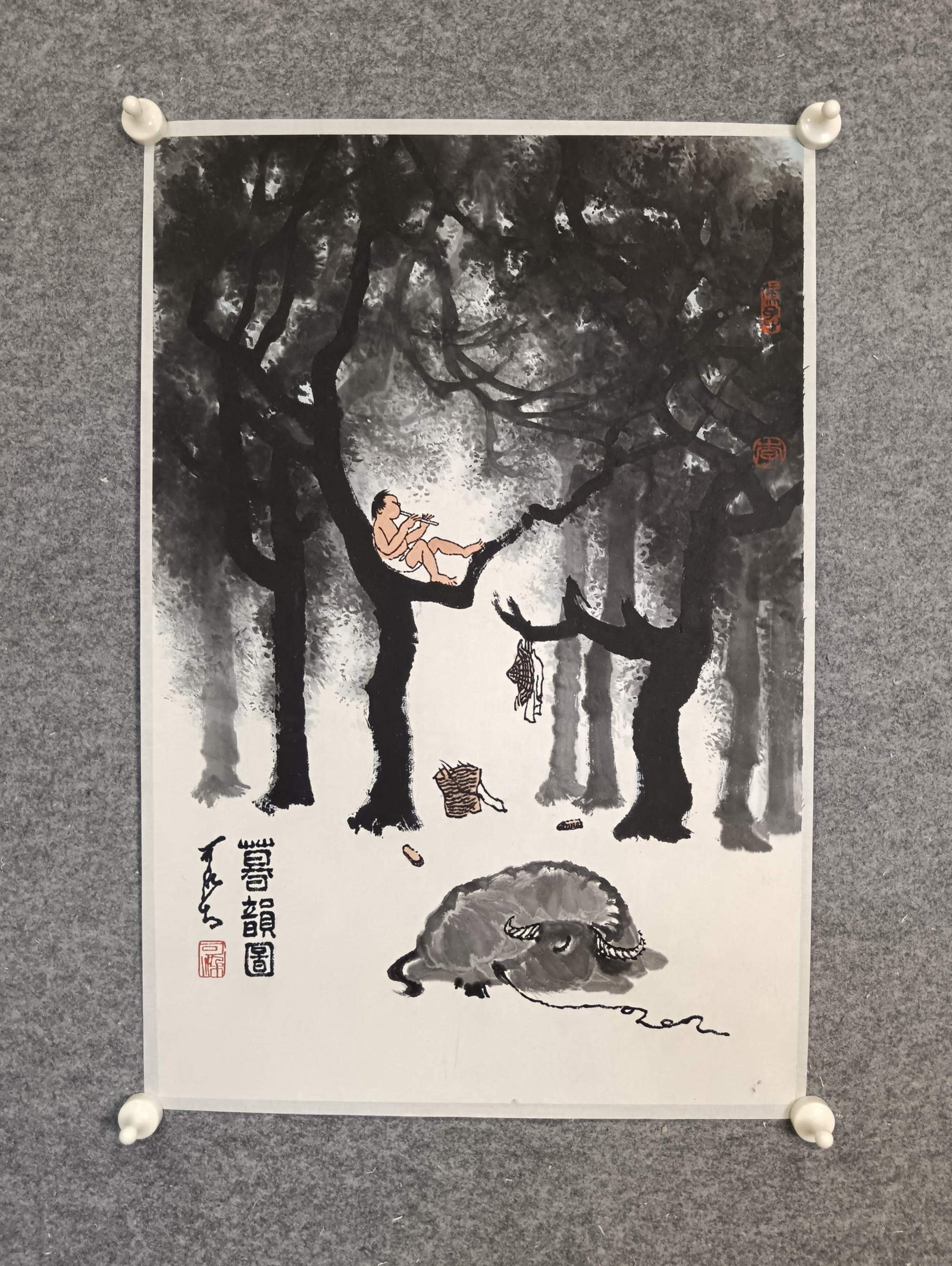 A Chinese Ink Painting of Character and Story on Paper: A Chinese Ink Painting of Character and Story on Paper,Li Keran,Size:18.1inx27.2in 一幅中国水墨人物故事画,李可染