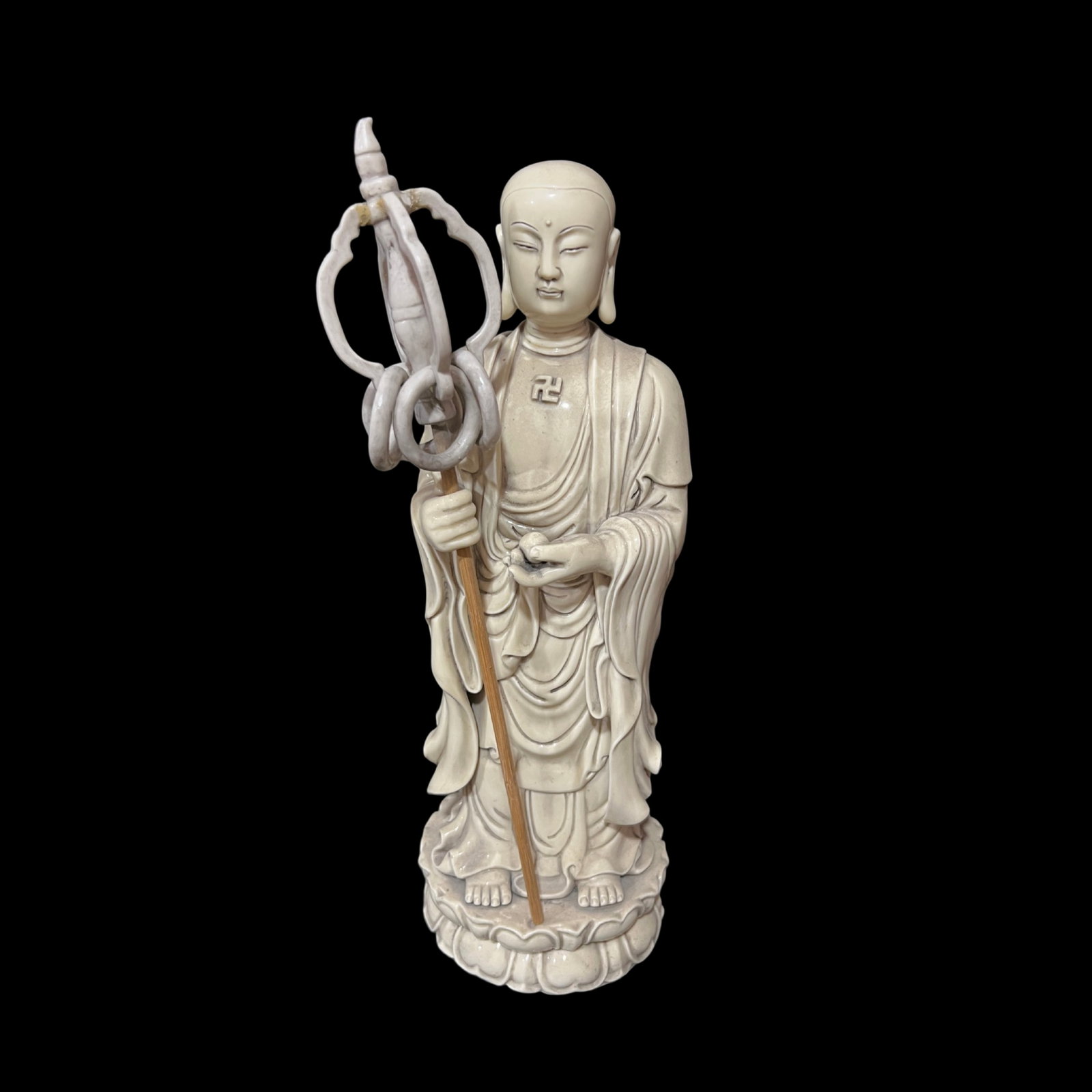 A Solemn Blance-De-Chine Statue of Kshitigarbha Bodhisattva (1 of 8)