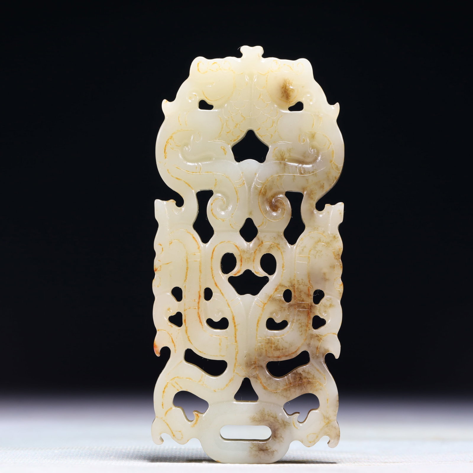An Exquisite White Jade Beast-Face Pattern Pendant: An Exquisite White Jade Beast-Face Pattern Pendant,Qing Dynasty,China,Size:2inx4.1in,Weight:106g 白玉兽面纹佩,中国清代