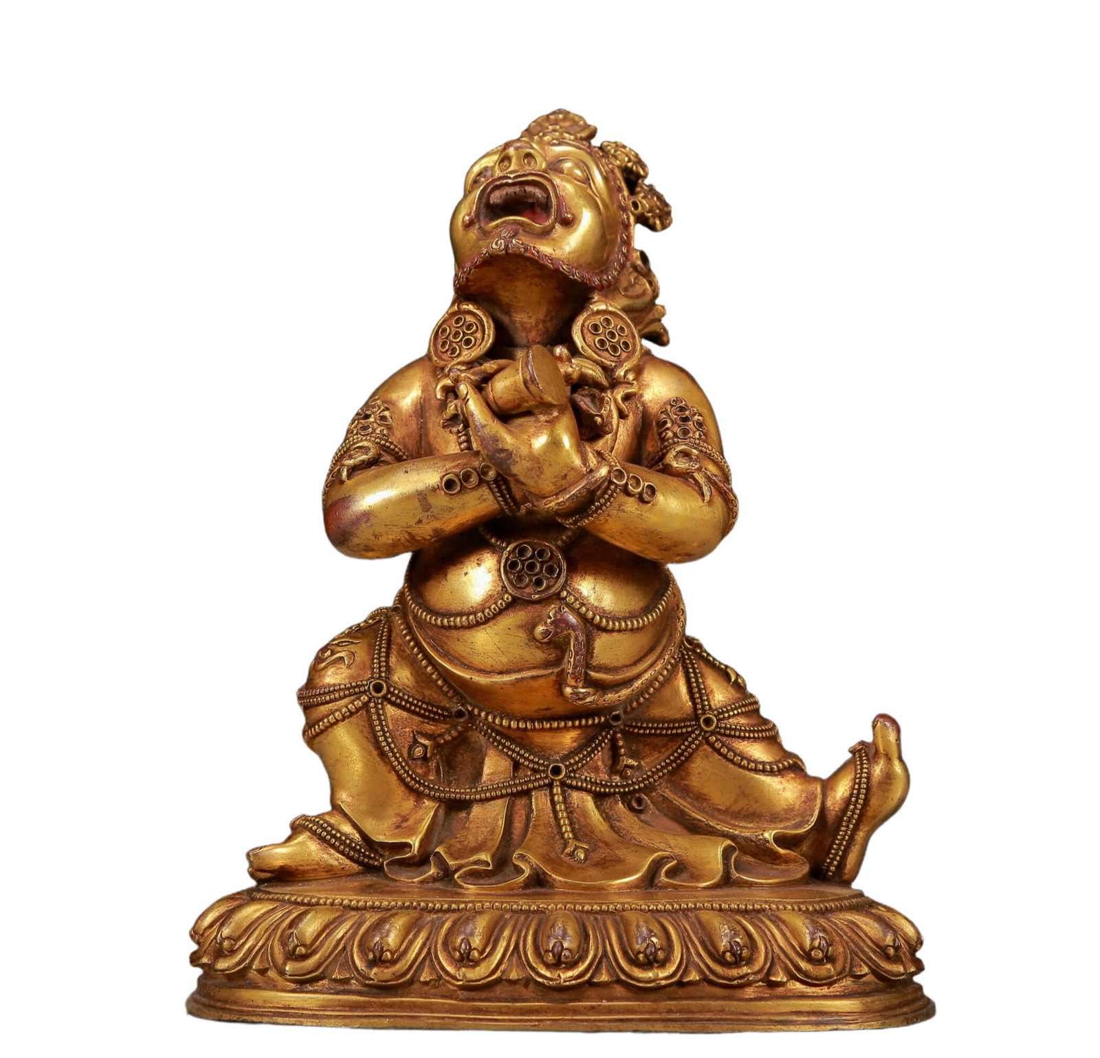 A Solemn Gilt Bronze Statue of Vajra: A Solemn Gilt Bronze Statue of Vajra,Ming Dynasty, China,Size:6.7inx4.9inx8.9in,Weight:3300g 铜鎏金金刚像，明代