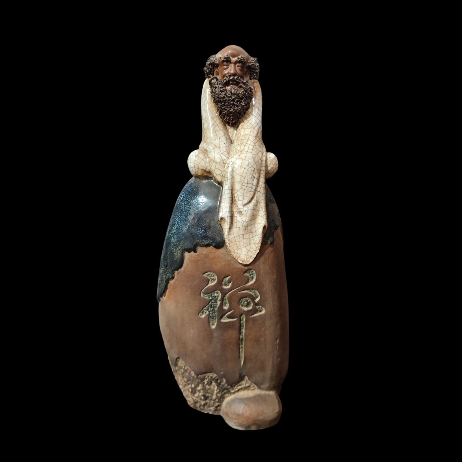A Solemn Shiwan yao Statue of Dharma: A Solemn Shiwan yao Statue of Dharma,Qing Dynasty,China,With Mark,Size:6.7inx3.9inx17.3in 石湾窑达摩像,中国清代,带款