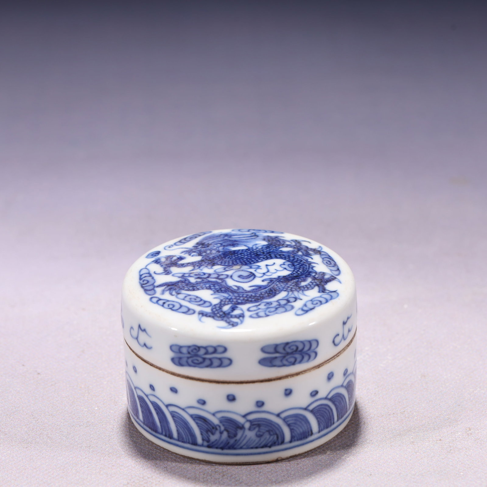 An Exquisite Blue and White Seawater Pattern Box with Cover: An Exquisite Blue and White Seawater Pattern Box with Cover,Qing Dynasty,China,With Mark,Size:1inx1.6in,Weight:148g 青花海水纹盖盒,中国清