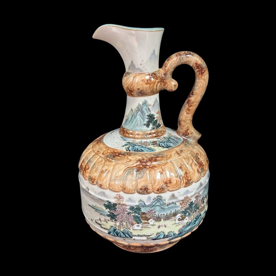 An Exquisite Marble Glazed Famille-Rose Landscape and Figure Pattern Pot: An Exquisite Marble Glazed Famille-Rose Landscape and Figure Pattern Pot,Qing Dynasty,China,Qianlong Six-character Mark,Size:8.5inx4.5in