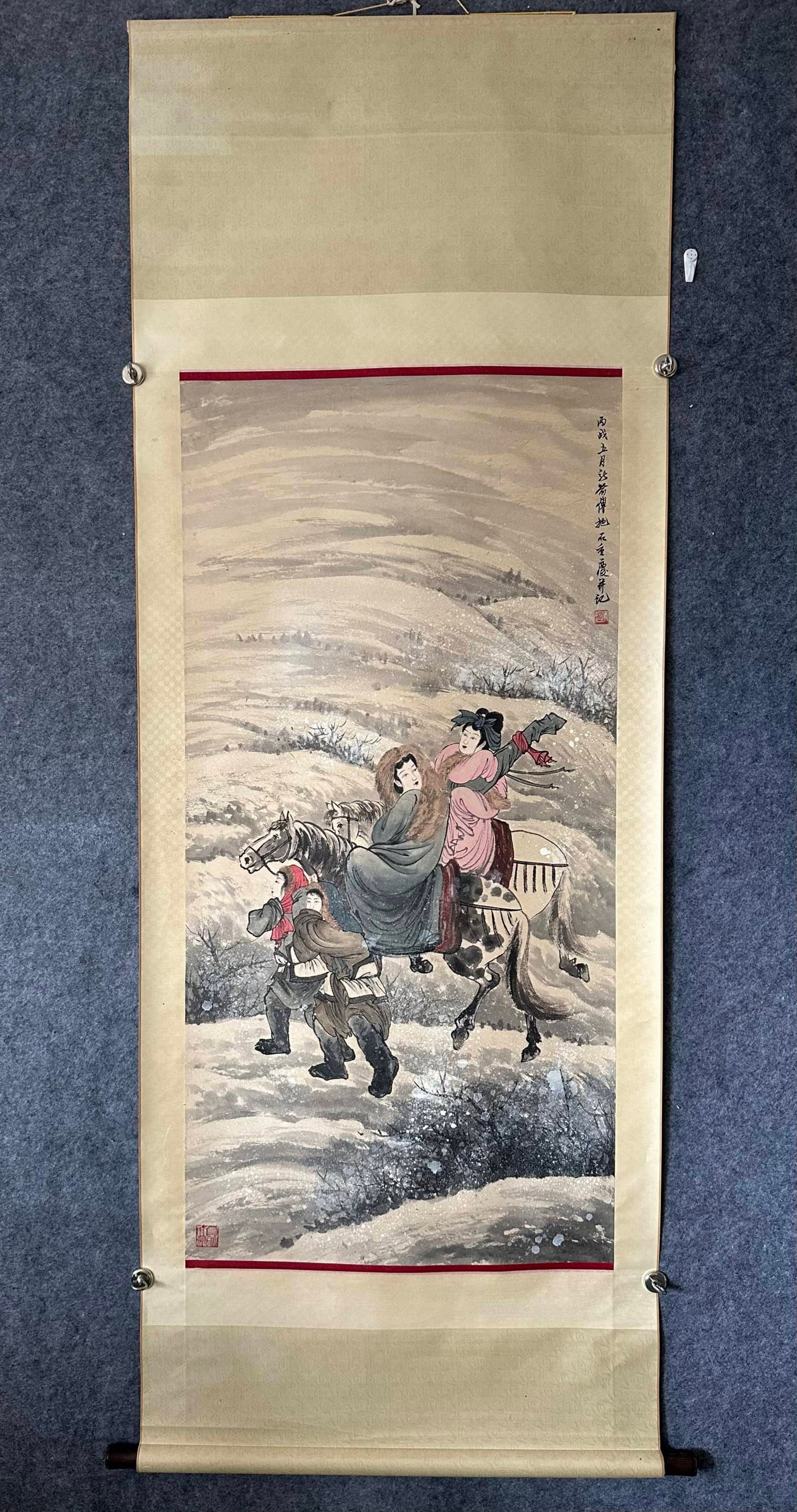 A Chinese Vertical Scroll Ink Painting of Landscape and Figure on Paper: A Chinese Vertical Scroll Ink Painting of Landscape and Figure on Paper,Fu Baoshi,Size:27inx54.7in 一幅中国水墨山水人物画立ů
