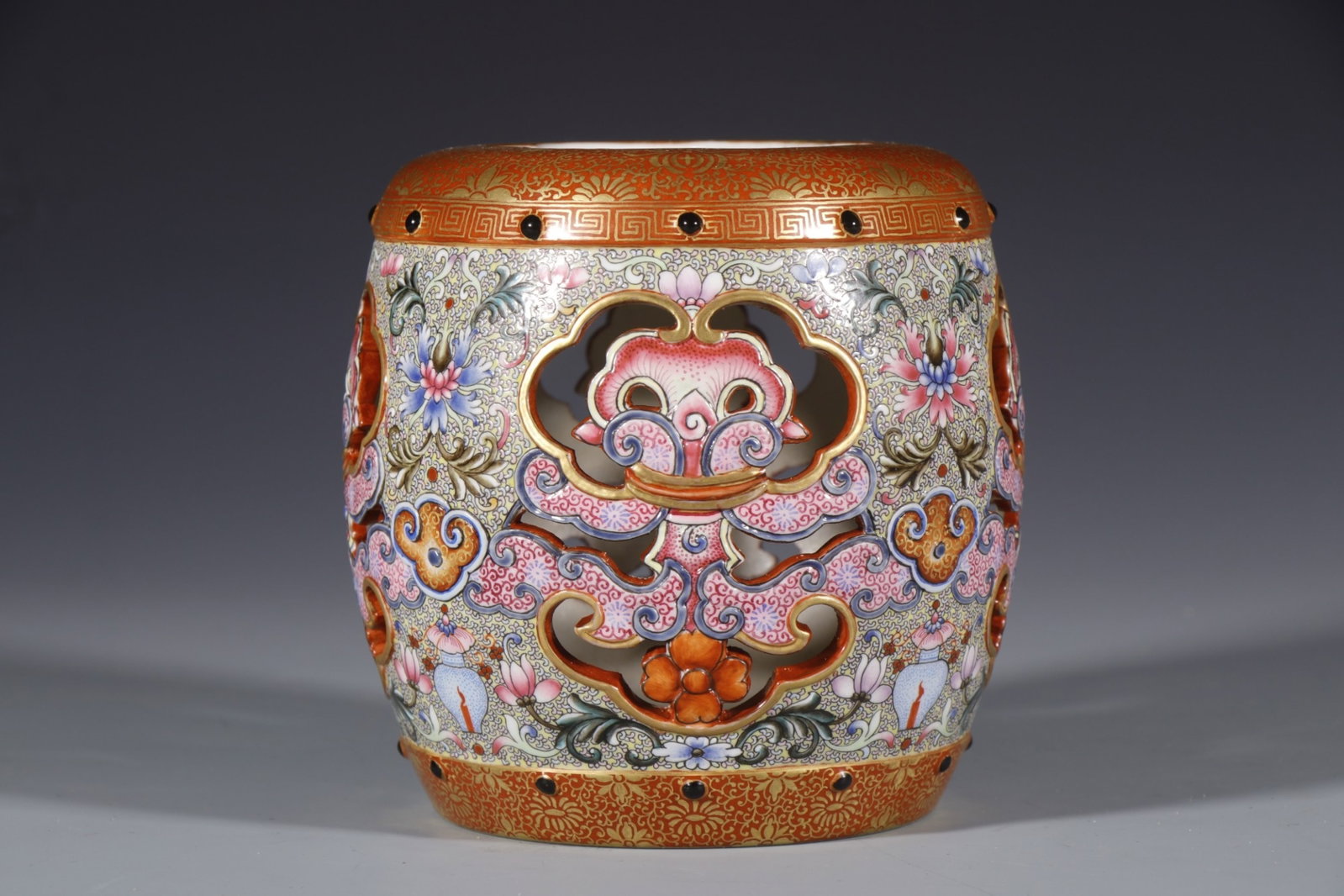 An Exquisite Enamel Painted Gold Lotus Pattern Stool (1 of 8)