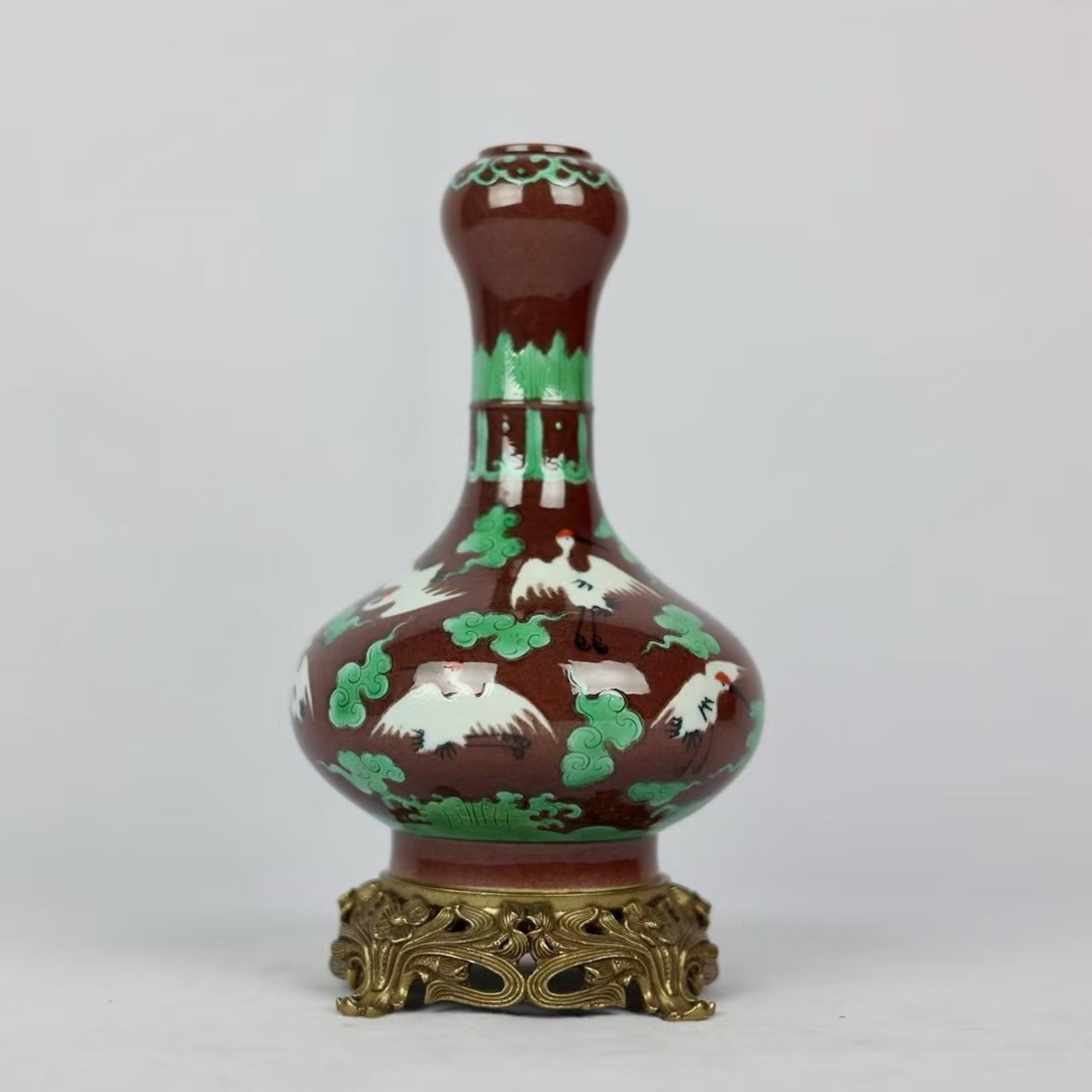 An Exquisite Biscuit Auspicious Cloud and Crane Pattern Vase: An Exquisite Biscuit Auspicious Cloud and Crane Pattern Vase,Qing Dynasty,China,Yongzheng Six-character Mark,Size:9.8inx4.7in 素三彩祥云鹤纹瓶,中&