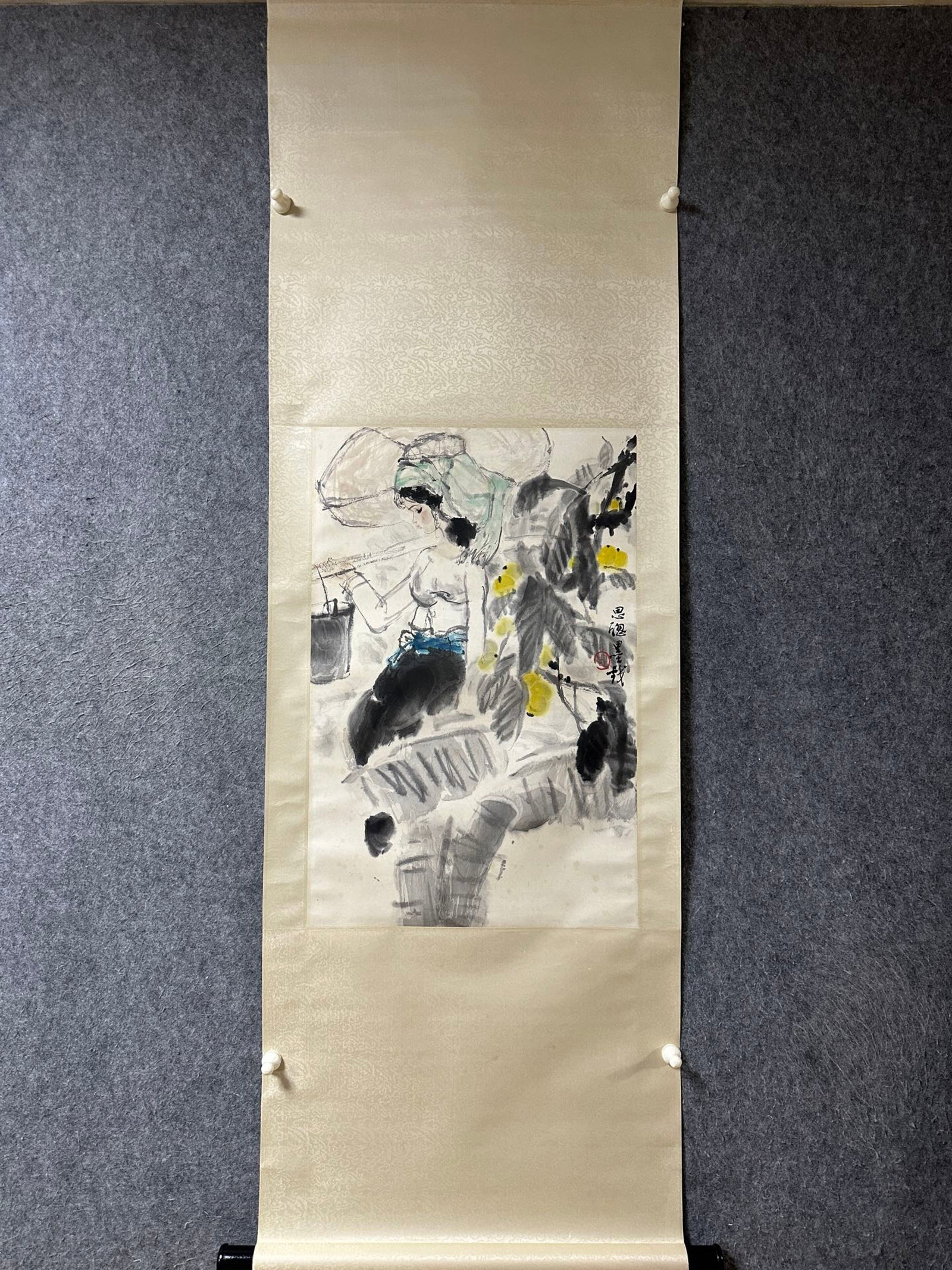 A Chinese Vertical Scroll Ink Painting of Figure on Paper (1 of 9)