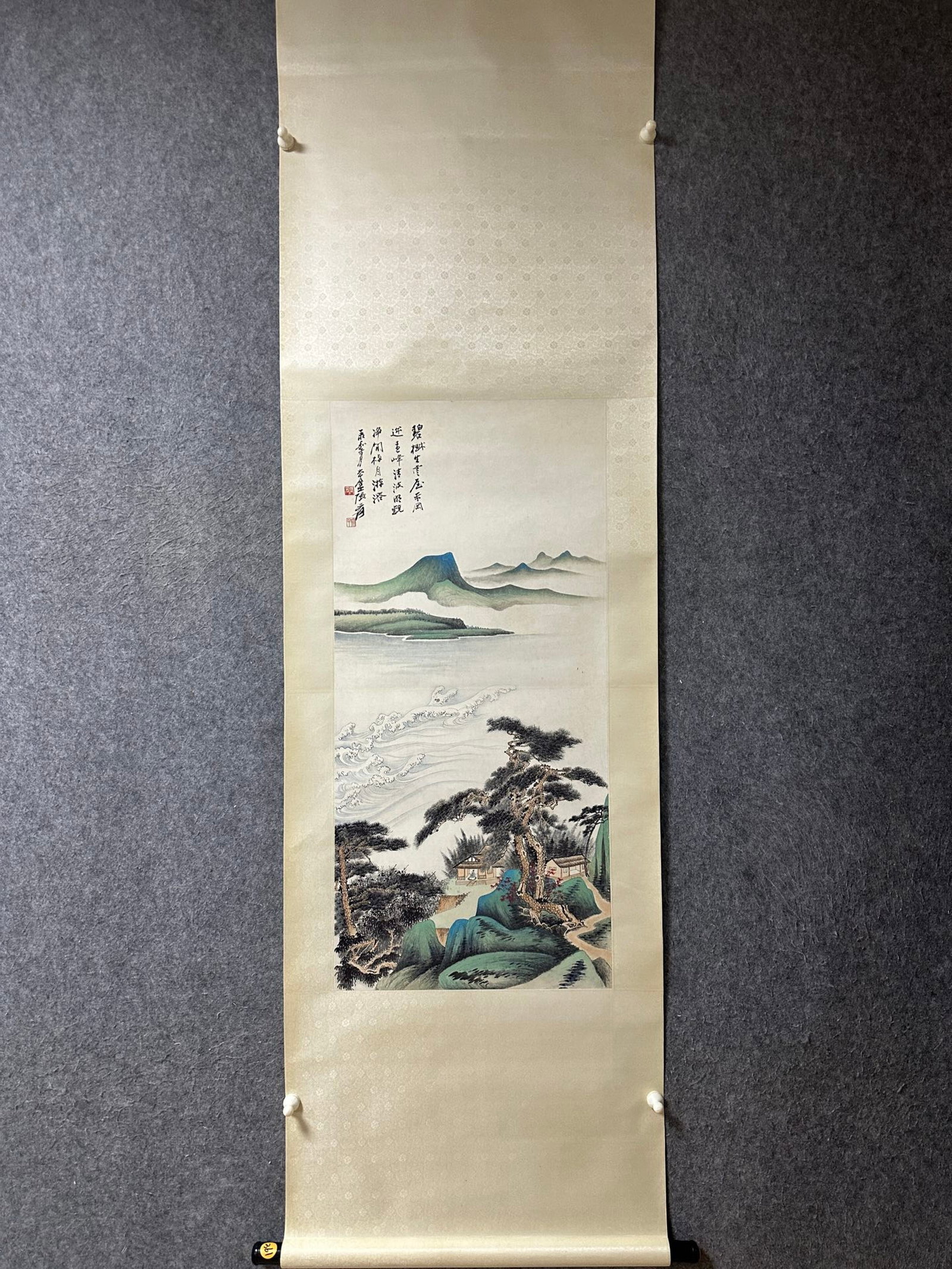 A Chinese Vertical Scroll Ink Painting of Landscape on Paper: A Chinese Vertical Scroll Ink Painting of Landscape on Paper,Zhang Daqian,Size:36.2inx16.9in 一幅中国水墨山水画立轴,张大&#