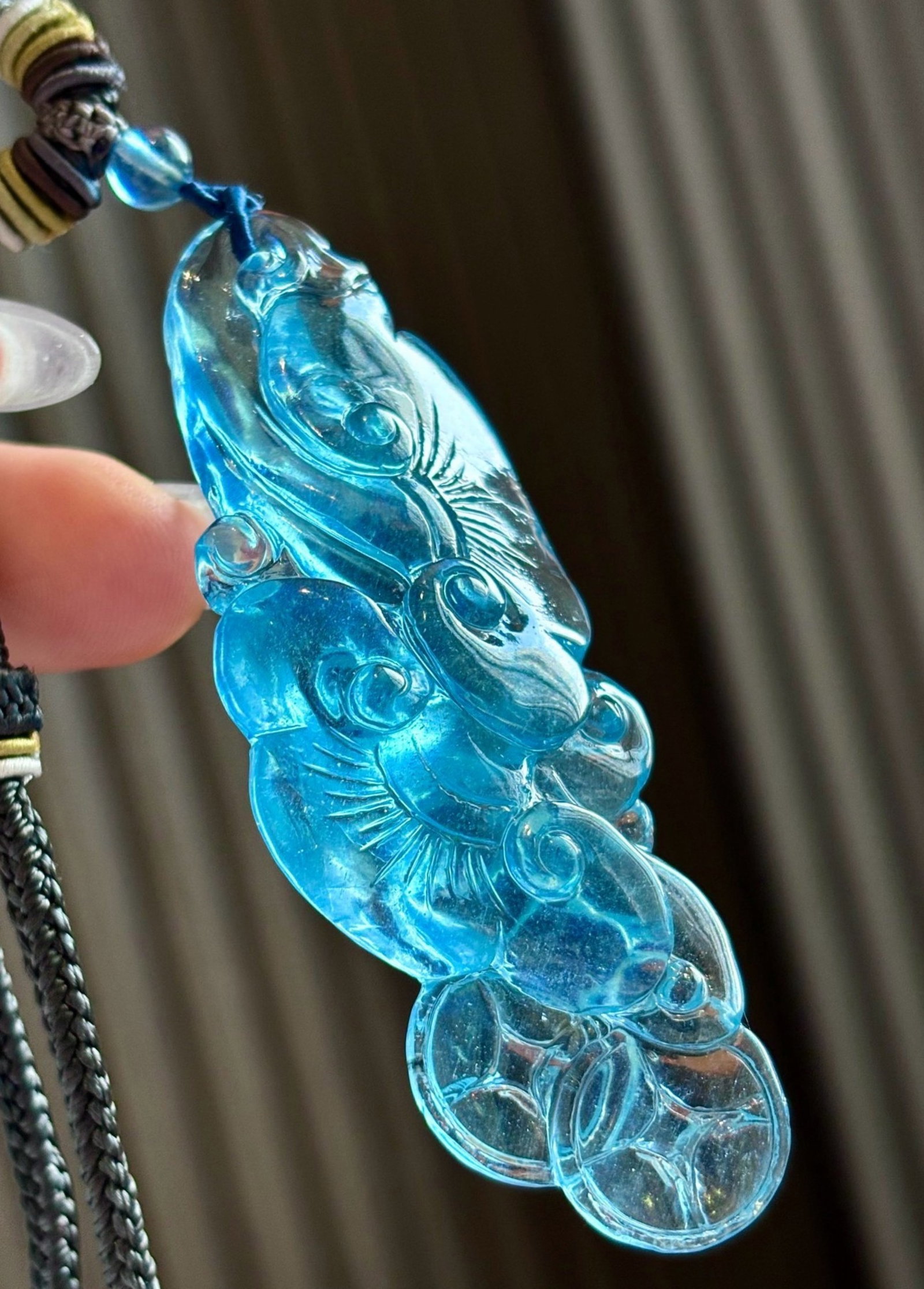 An Exquisite Aquamarine Ruyi Necklace: An Exquisite Aquamarine Ruyi Necklace,Size:2.9inx1.1inx0.5in,Weight:26.7g 海蓝宝如意项链