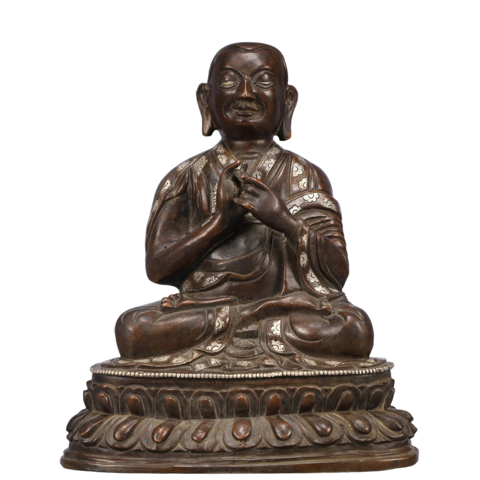 A Solemn Alloy Copper Inlaid Silver Statue of Guru (1 of 9)