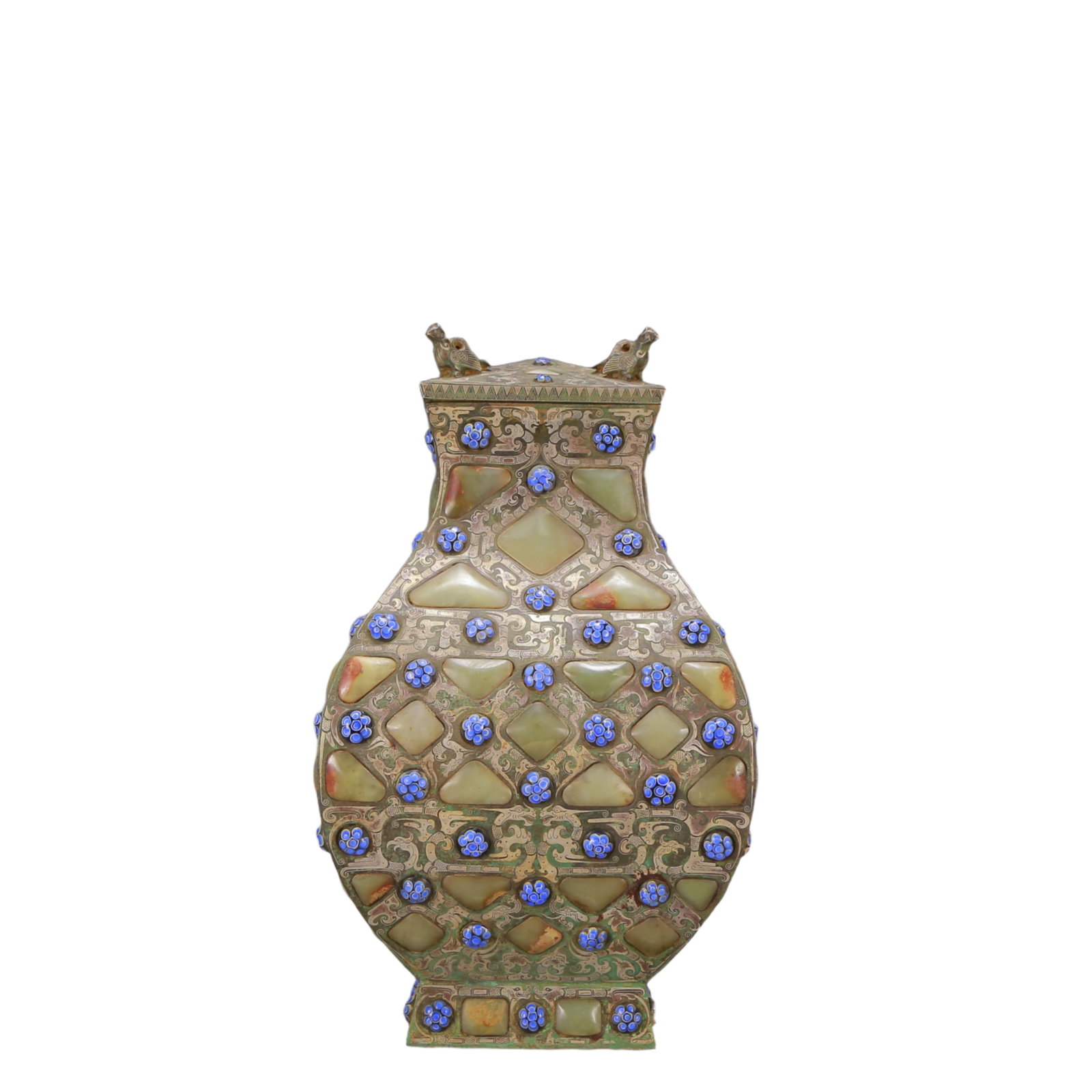 A Exquisite Gold and Silver-Inlaid Bronze Double-Ears Vase: A Exquisite Gold and Silver-Inlaid Bronze Double-Ears Vase Ancient Time, China ,Size:7.9inx13.8in Weight:6350g 铜错金银瓶 远古时期