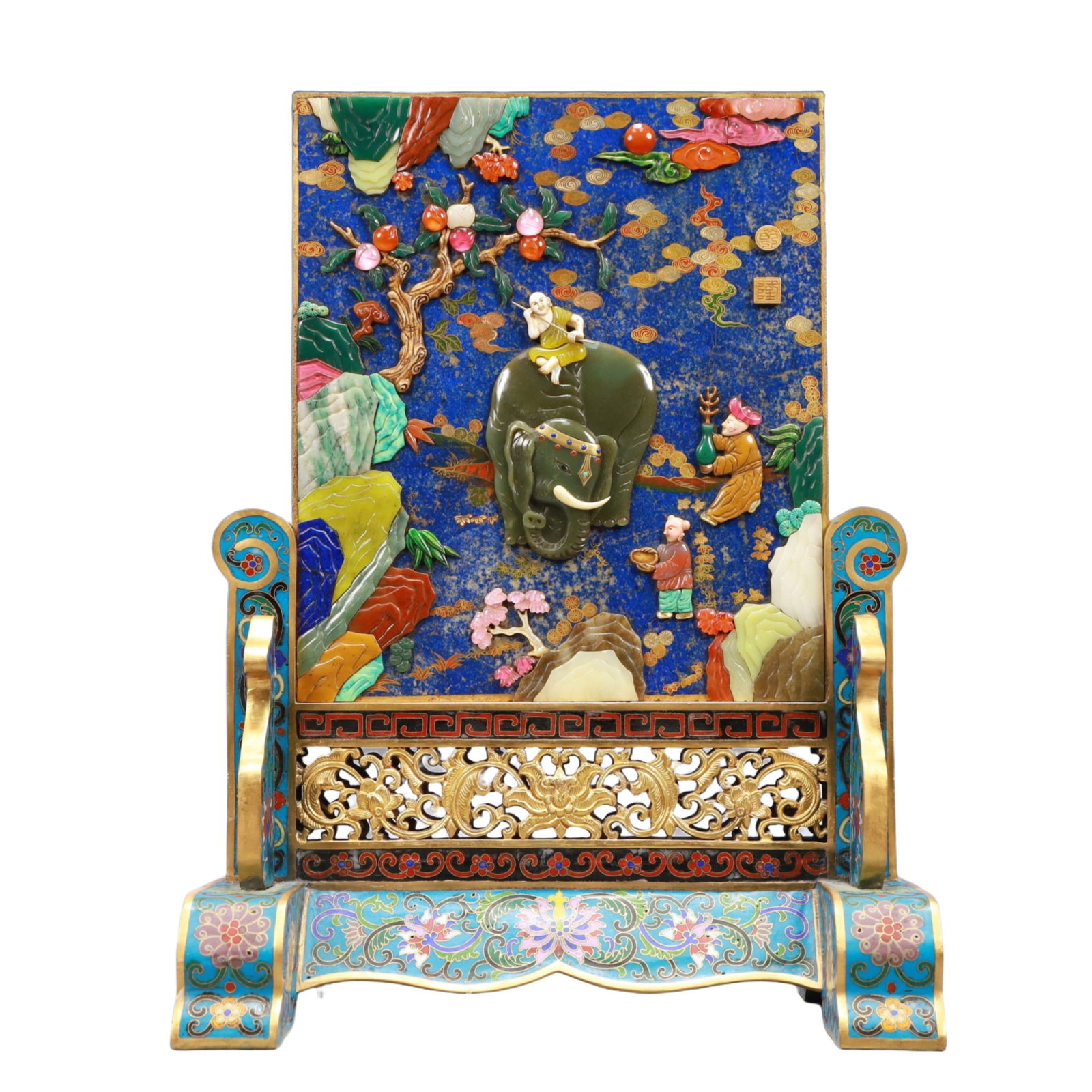 A Huge Cloisonne Inlaid Gems Figure Pattern Table Screen (1 of 12)