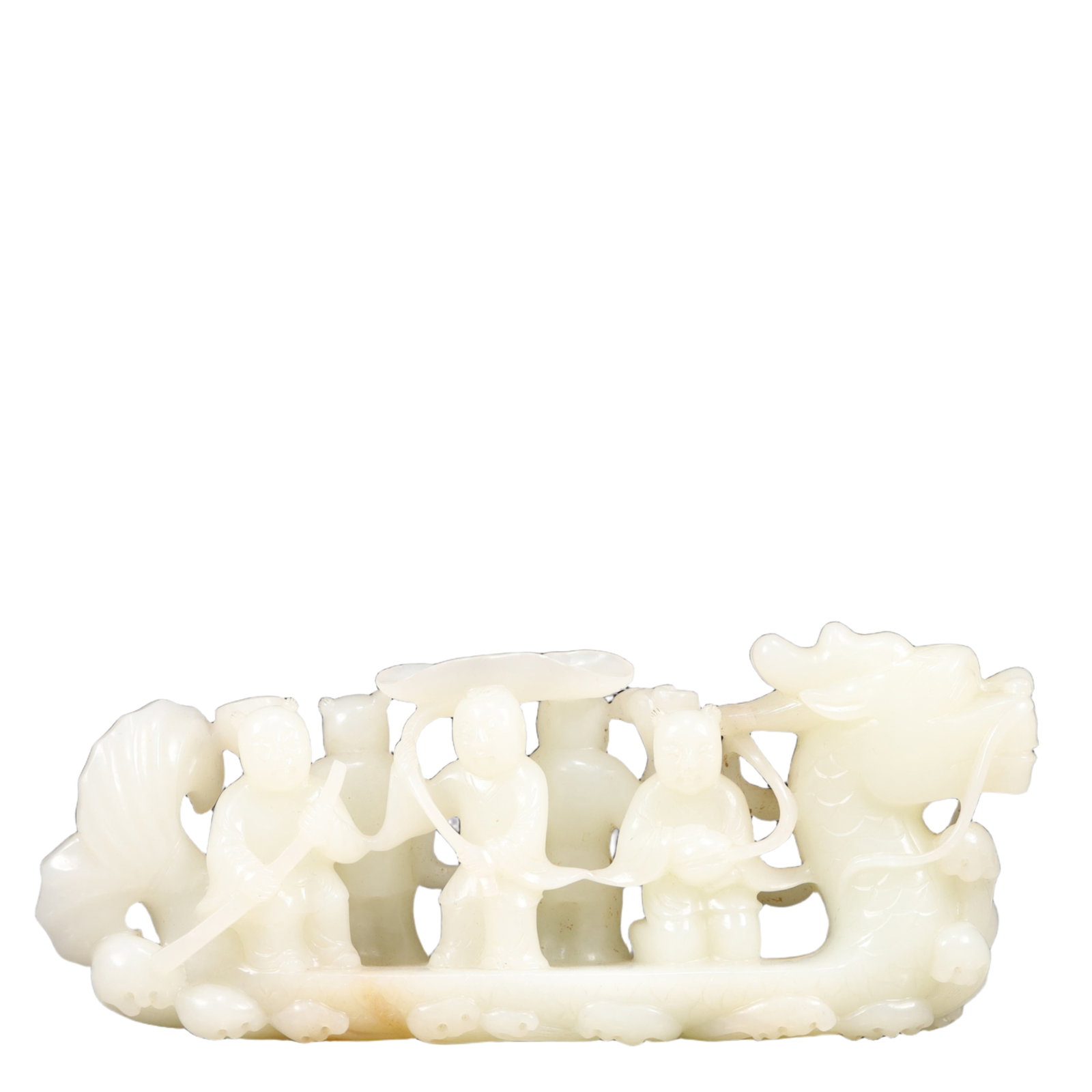 An Exquisite White Jade Dragon-Boat Ornament: An Exquisite White Jade Dragon-Boat Ornament,Qing Dynasty, China,Size:6.7inx1.2inx2.6in,Weight:400g 白玉龙船摆件,中国清代