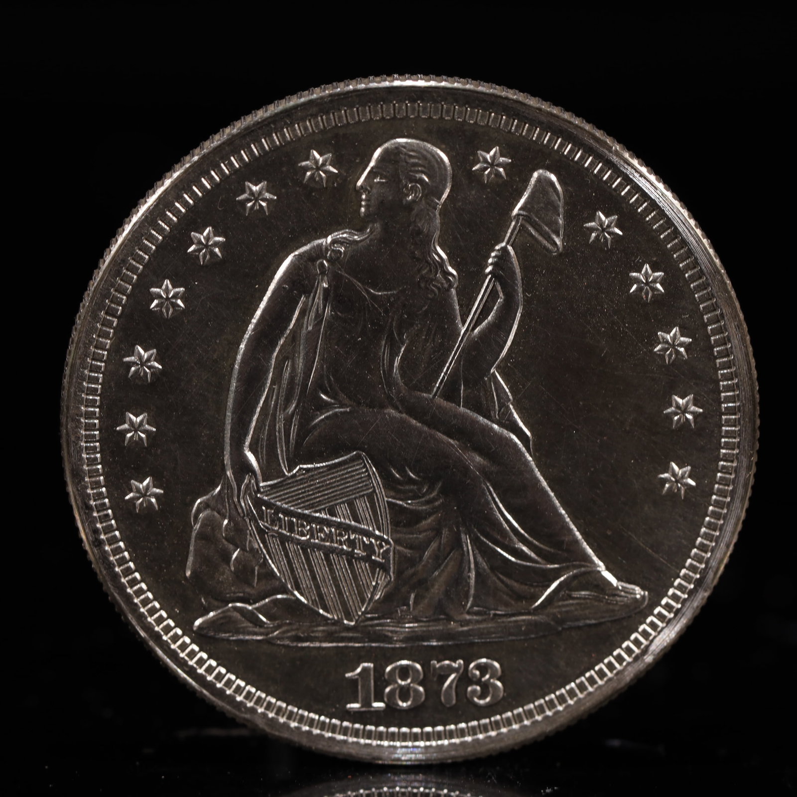 USA One Dollar 1873 Coin: American coin. IN GOD WE TRUST / LIBERTY / 1873 / UNITED STATES OF AMERICA / ONE DOL. Weight:26.9g.
