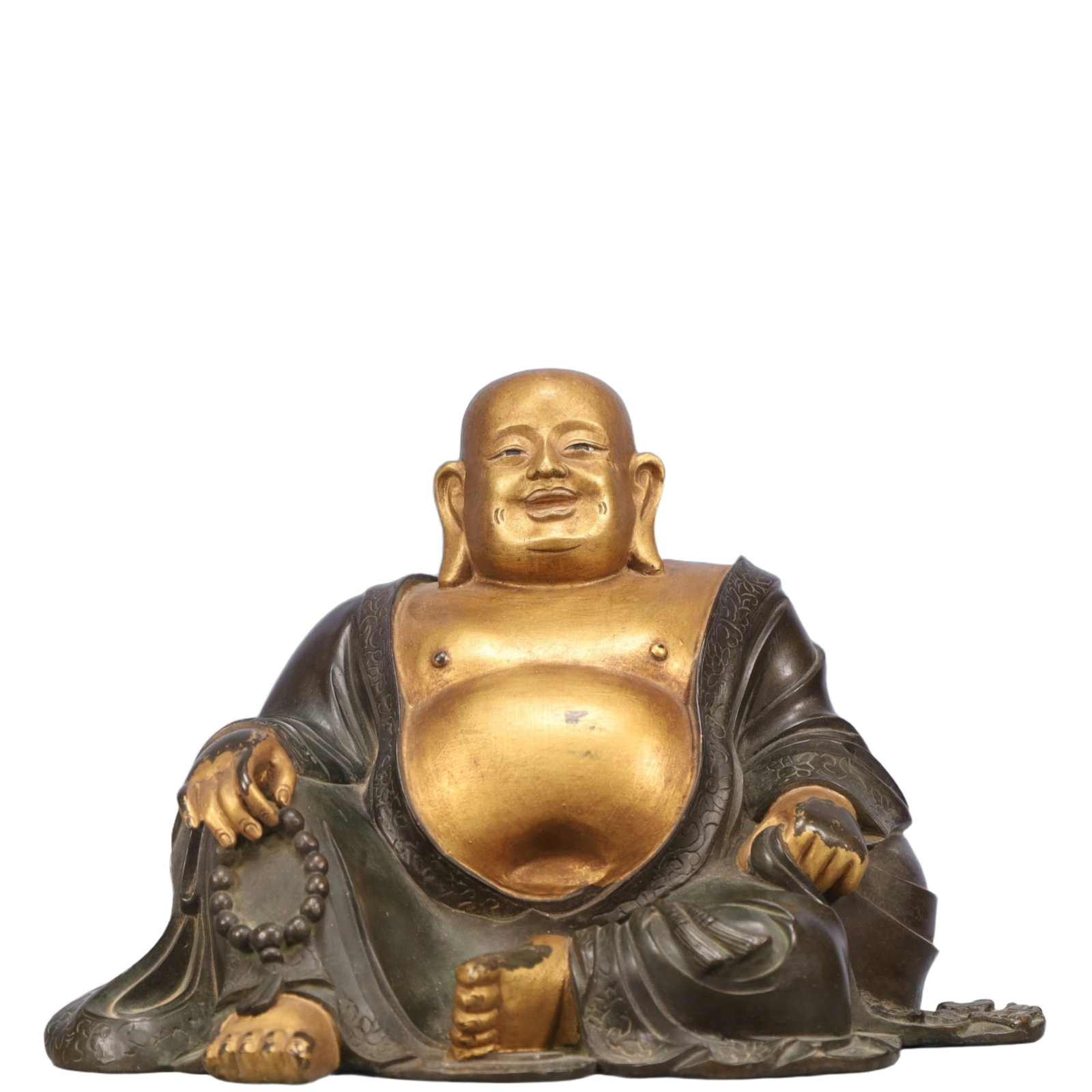 A Solemn Gilt Bronze Statue of Maitreya Buddha: A Solemn Gilt Bronze Statue of Maitreya Buddha,Qing Dynasty, China,Size:9.8inx6.7inx7.1in,Weight:4500g 铜鎏金弥勒佛像,中国清代
