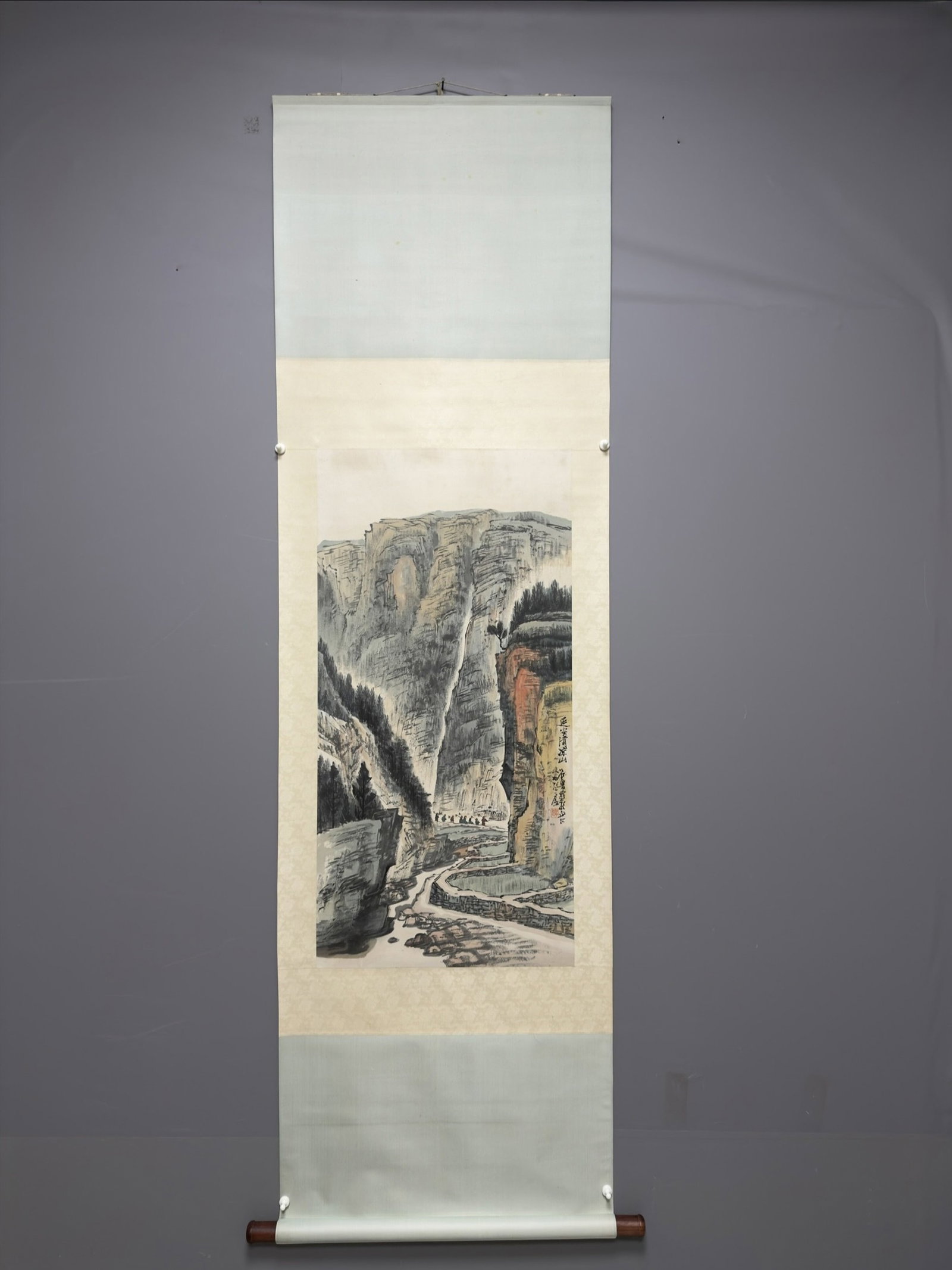 A Chinese Vertical Scroll Ink Painting of Landscape on Paper: A Chinese Vertical Scroll Ink Painting of Landscape on Paper,Shi Lu,Size:39.4inx19.7in 一幅中国水墨山水画立轴,石鲁