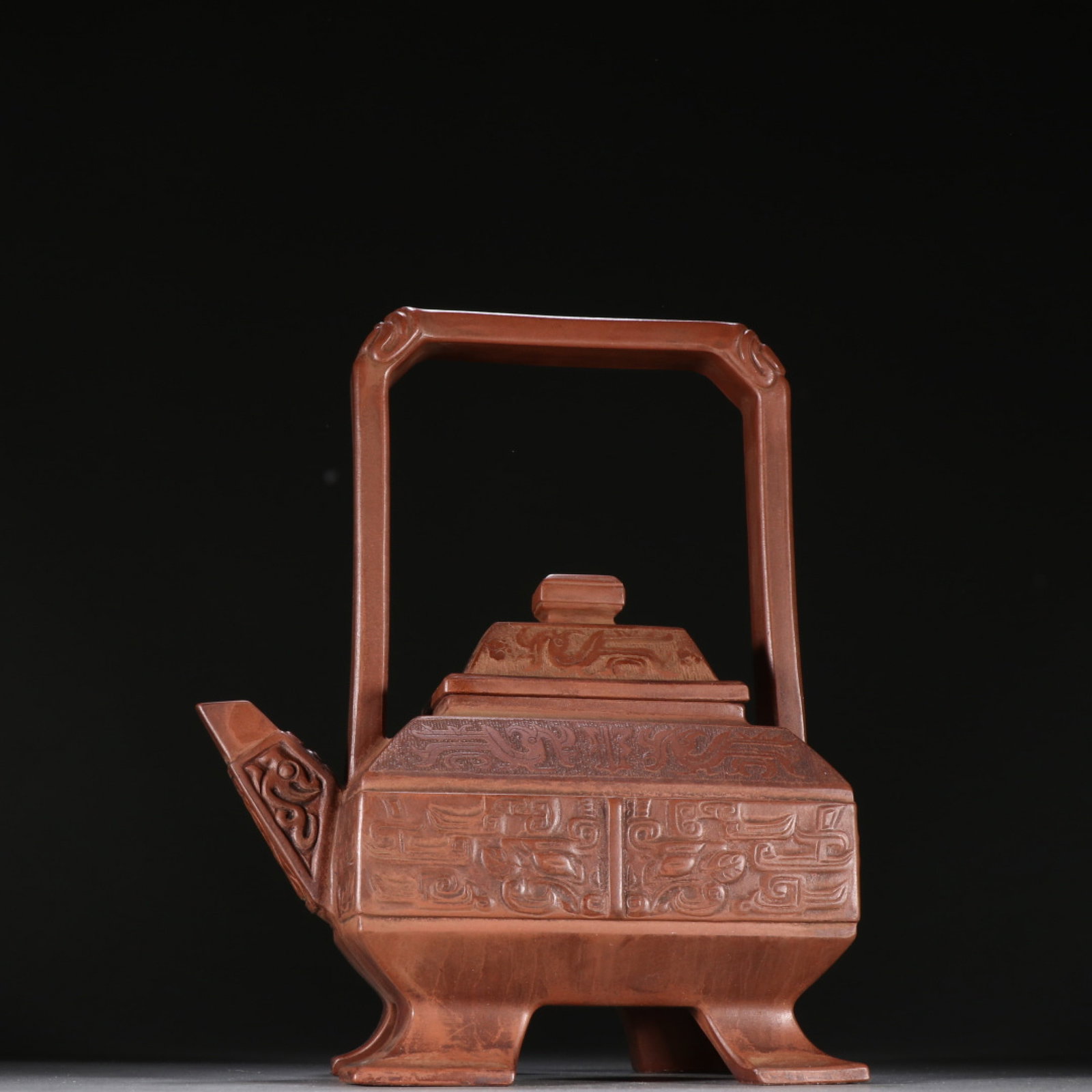 A Rare Purple Sands Beast-Face Pattern four legs Loop-Handled Pot (1 of 9)