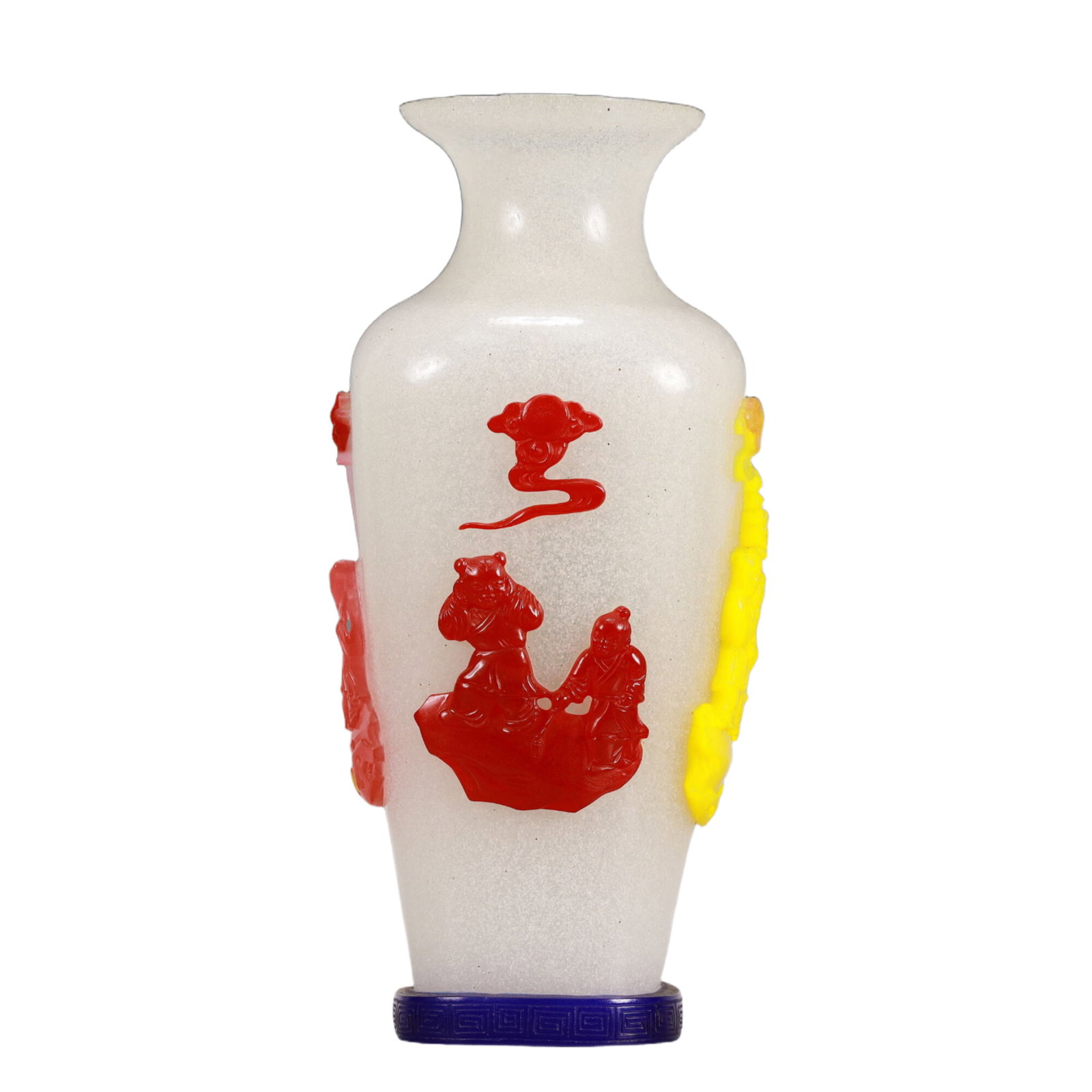 A Multi-Color Overlay White Glass 'Figure' Vase (1 of 6)