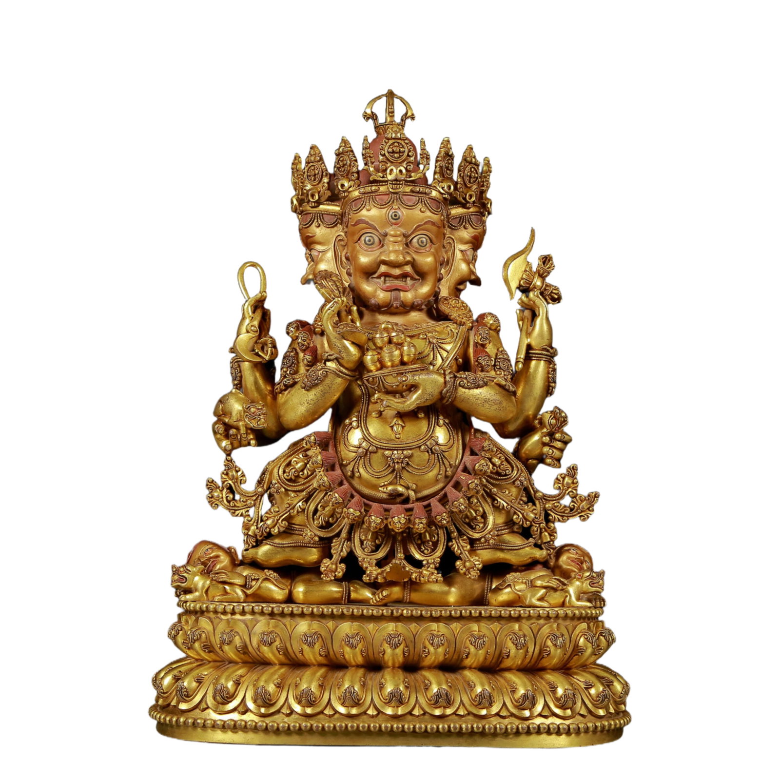 A solemn gilt bronze Vajra statue: A solemn gilt-bronze Vajra statue, Yongle six-character mark, Ming Dynasty, China. Vajra's figure is solemn and majestic, symbolizing strong will and invincible power. At the same time, his face is so