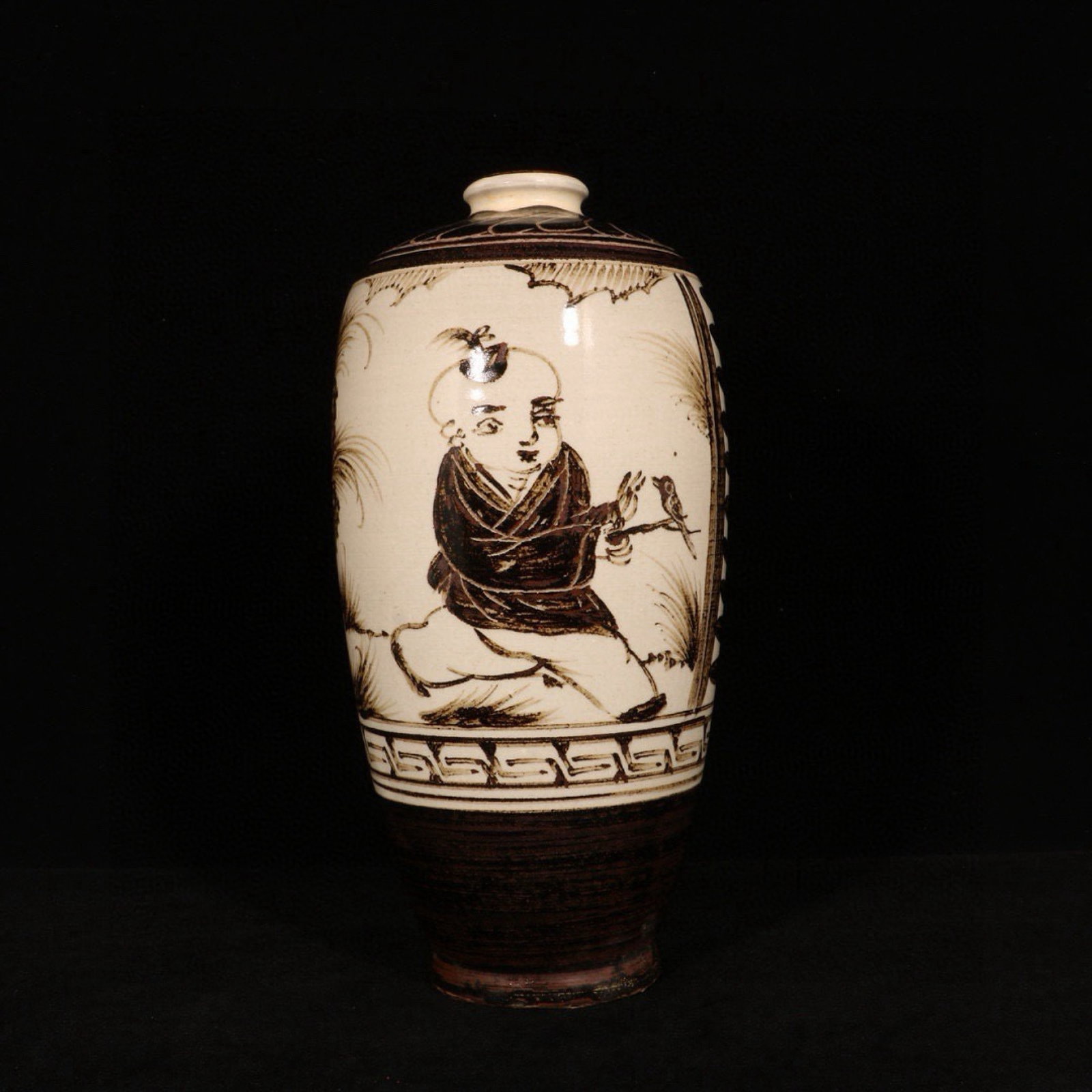 An Exquisite Cizhou yao Character and Story Pattern Vase: An Exquisite Cizhou yao Character and Story Pattern Vase,Song Dynasty,China,Size:11.2inx4.9in 磁州窑人物故事纹瓶,中国宋代