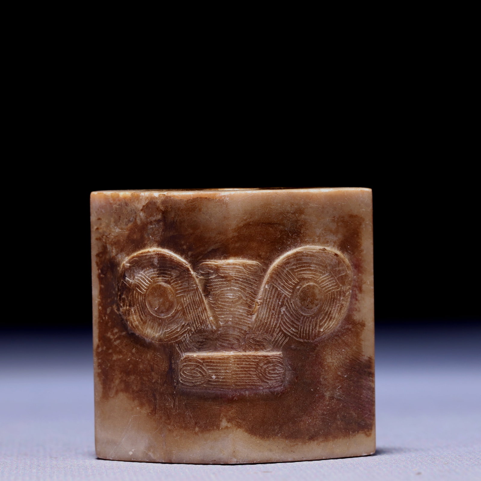 An Archaic Hongshan Culture Yellow Jade Beast-Face Pattern Pendant: An Archaic Hongshan Culture Yellow Jade Beast-Face Pattern Pendant,Ancient Time,China,Size:1.8inx0.8inx1.8in,Weight:86g 红山文化黄玉兽面纹挂