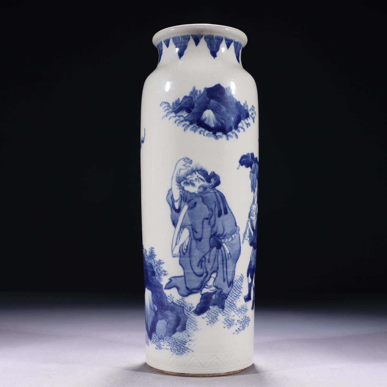 An Exquisite Blue and White Character and Story Pattern Vase: An Exquisite Blue and White Character and Story Pattern Vase,Qing Dynasty,China,Size:4.3inx12.2in,Weight:1200g 青花人物故事纹瓶,中国清