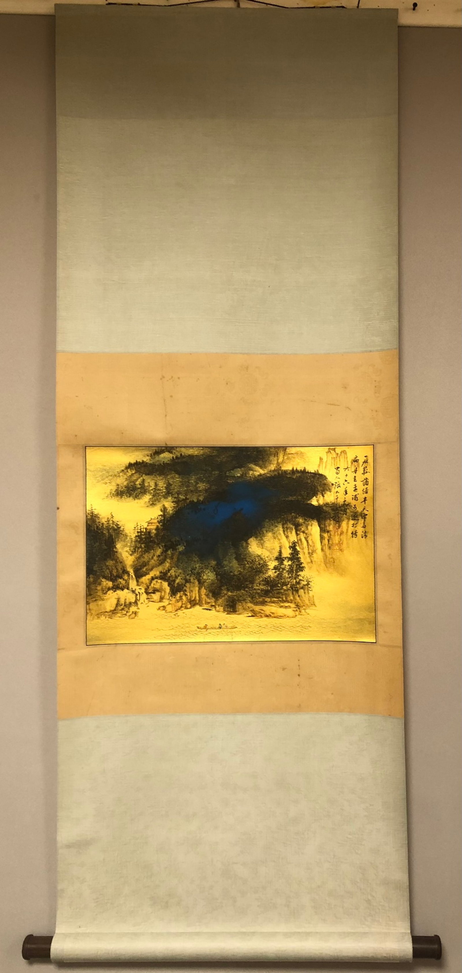 A Chinese Vertical Scroll Ink Painting of Landscape on Paper: A Chinese Vertical Scroll Ink Painting of Landscape on Paper,Zhang Daqian,Size:18.9inx13in 一幅中国水墨山水画立轴,张大