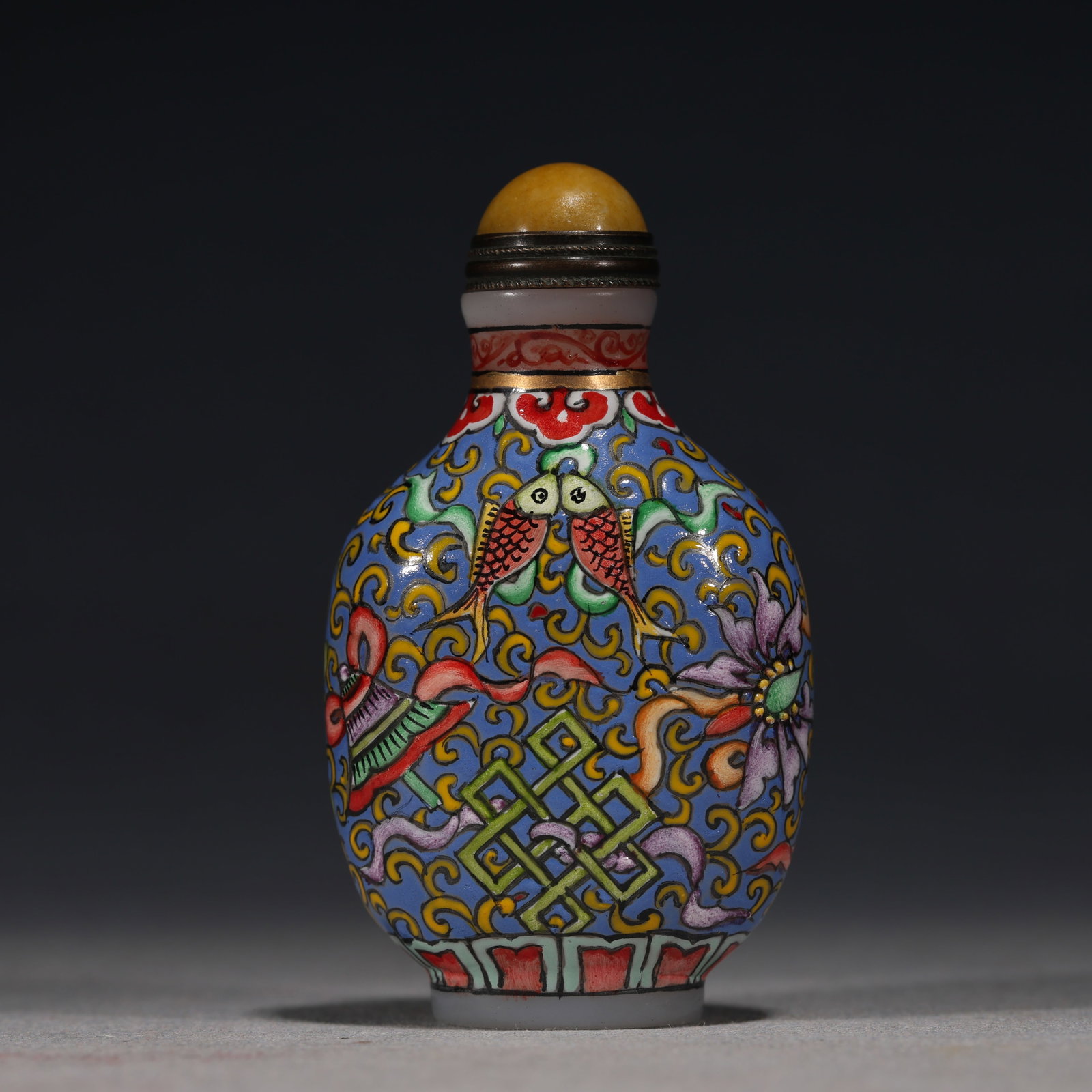 An Exquisite Glass Enamel Eight Treasures Pattern Snuff Bottle: An Exquisite Glass Enamel Eight Treasures Pattern Snuff Bottle,Qing Dynasty, China,Qianlong Four-character Mark,Size:1.6in×0.8in×2.8in