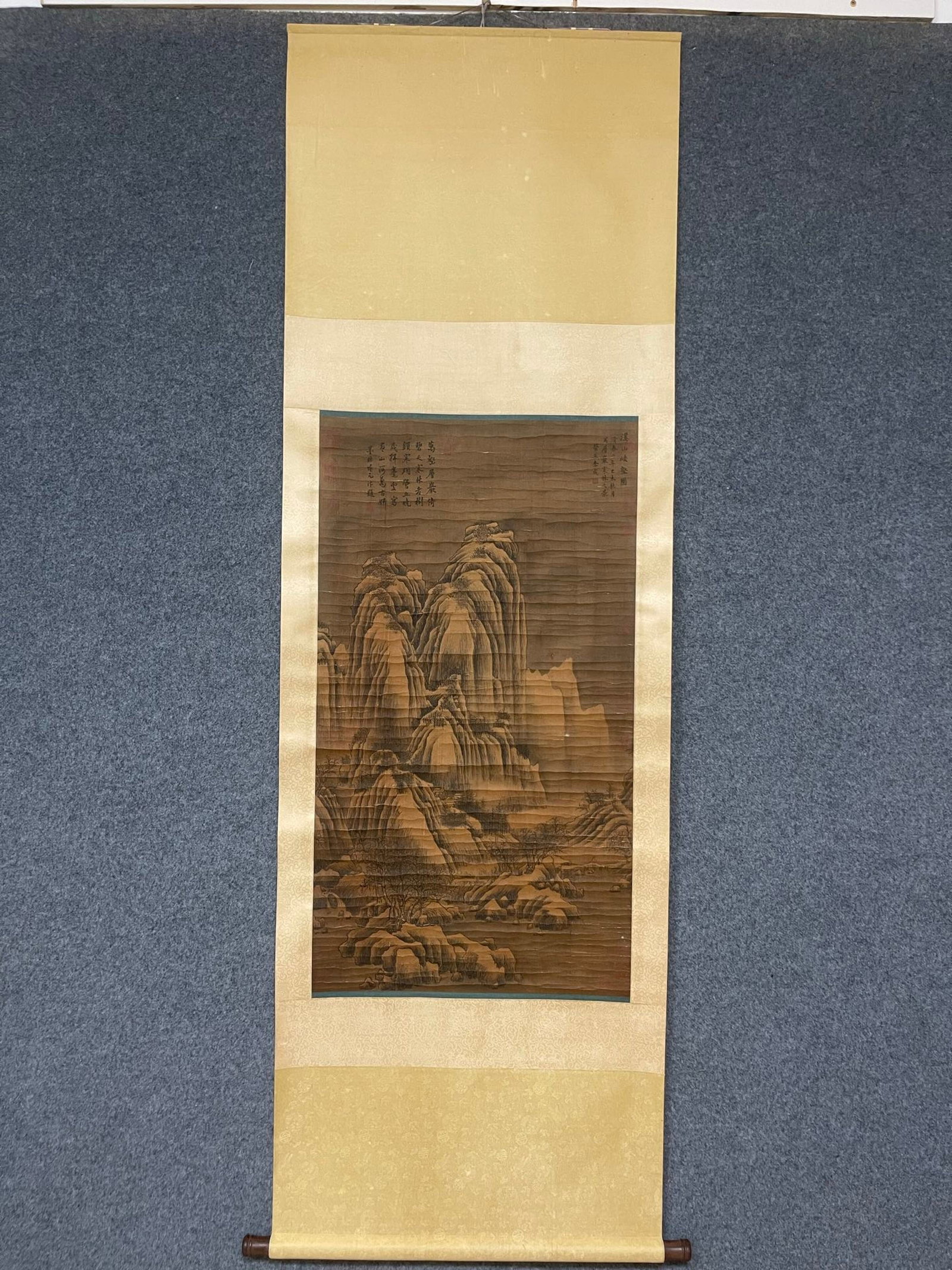 A Chinese Vertical Scroll Ink Painting of Landscape on Silk (1 of 9)