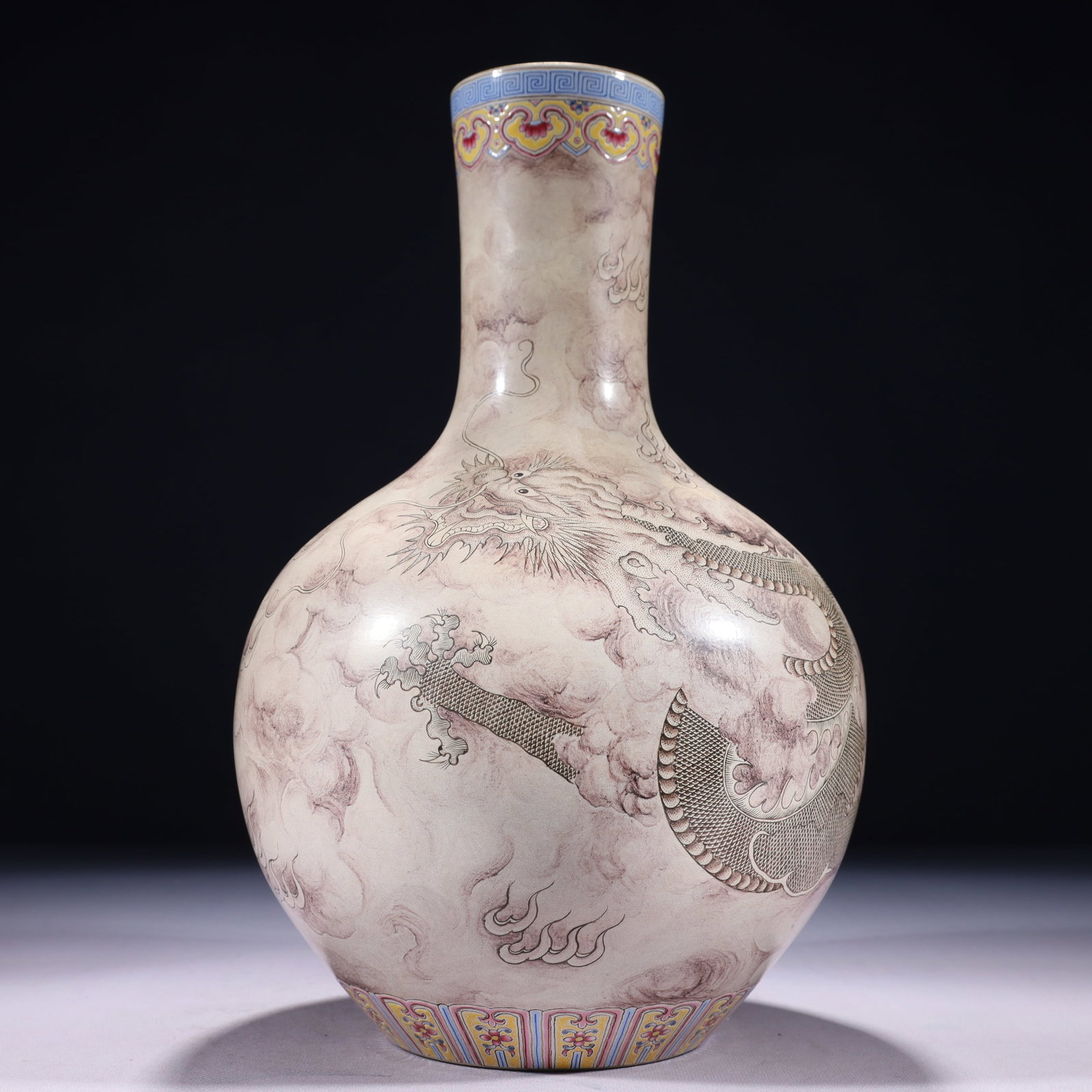 An Exquisite Ink Color Painted Gold Auspicious Cloud and Dragon Pattern Vase (1 of 10)