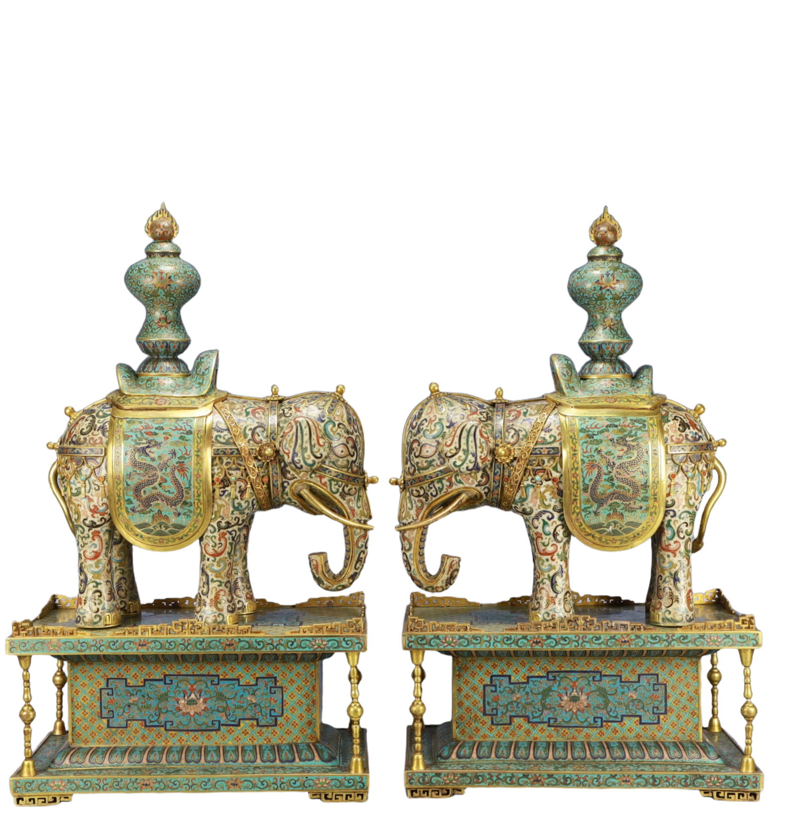 A Pair of Exquisite Cloisonne Dragon Pattern Elephant Ornaments (1 of 16)