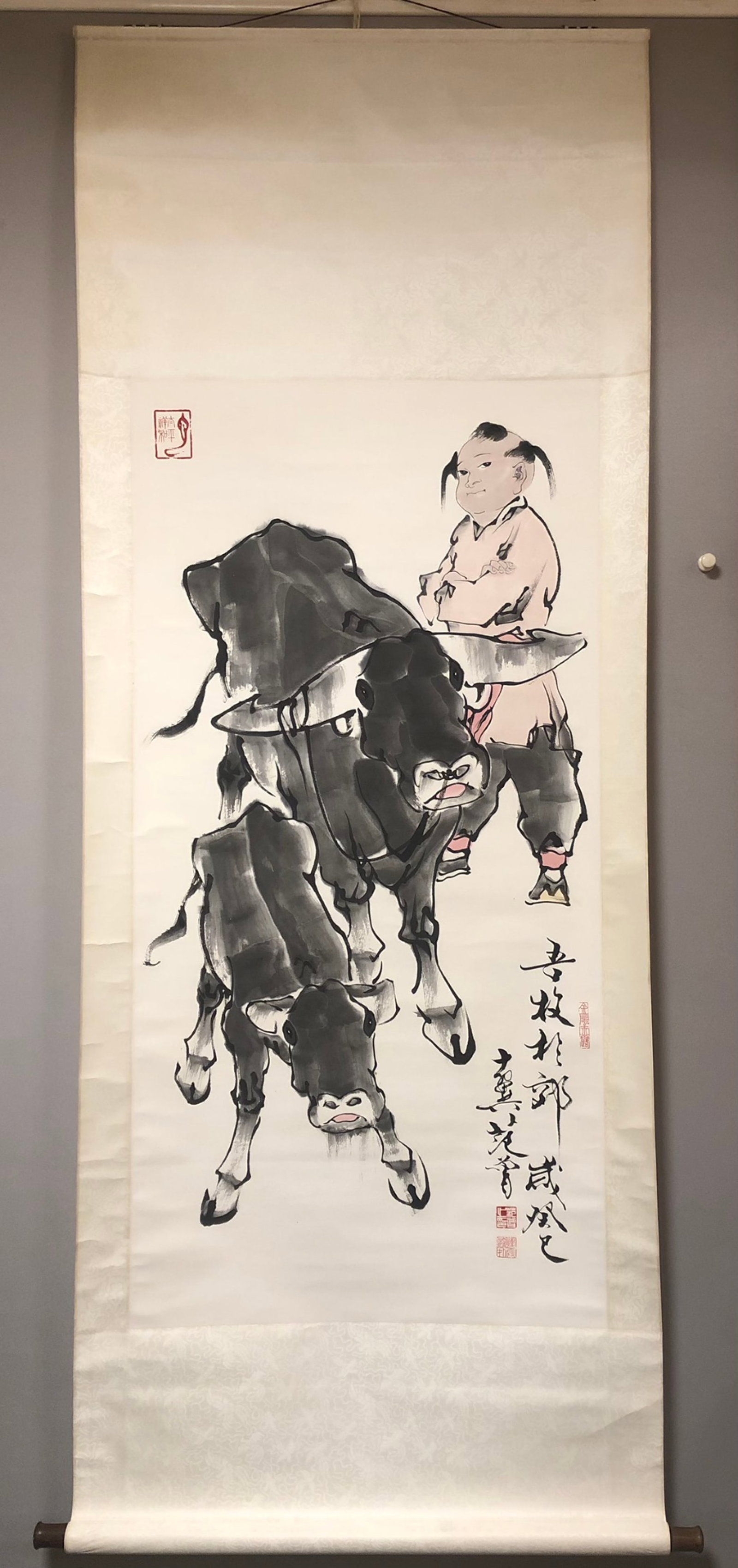 A Chinese Vertical Scroll Ink Painting of Character and Story on Paper: A Chinese Vertical Scroll Ink Painting of Character and Story on Paper,Fan Zeng,Size:54.3inx27.2in 一幅中国水墨人物故事画立ů