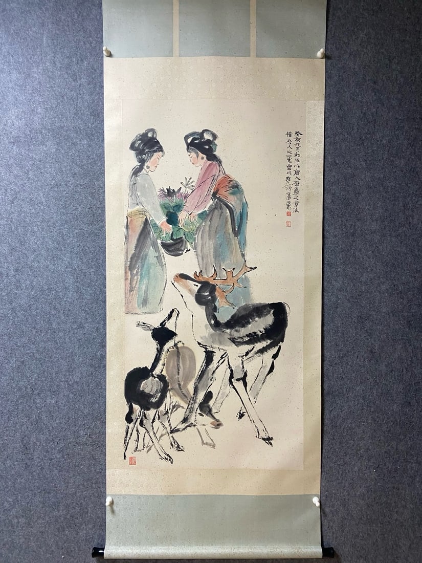 An Exquisite Chinese Vertical Scroll Ink Painting of Character and Story on Paper: An Exquisite Chinese Vertical Scroll Ink Painting of Character and Story on Paper,Cheng Shifa,Size:53.1inx26.4in 一幅中国水墨人物故事画
