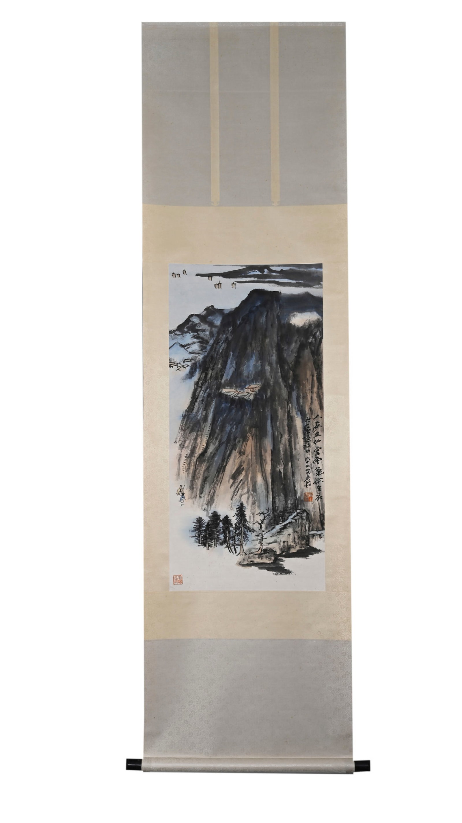 A Chinese Vertical Scroll Ink Painting of Landscape on Paper: A Chinese Vertical Scroll Ink Painting of Landscape on Paper,Zhang Daqian,Size:35.8inx16.9in 一幅中国水墨山水画立轴,张大&#