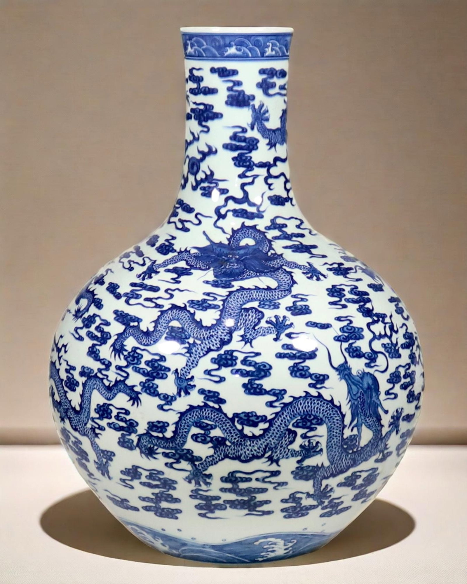 A fine large blue and white nine-dragon celestial globe vase (1 of 9)