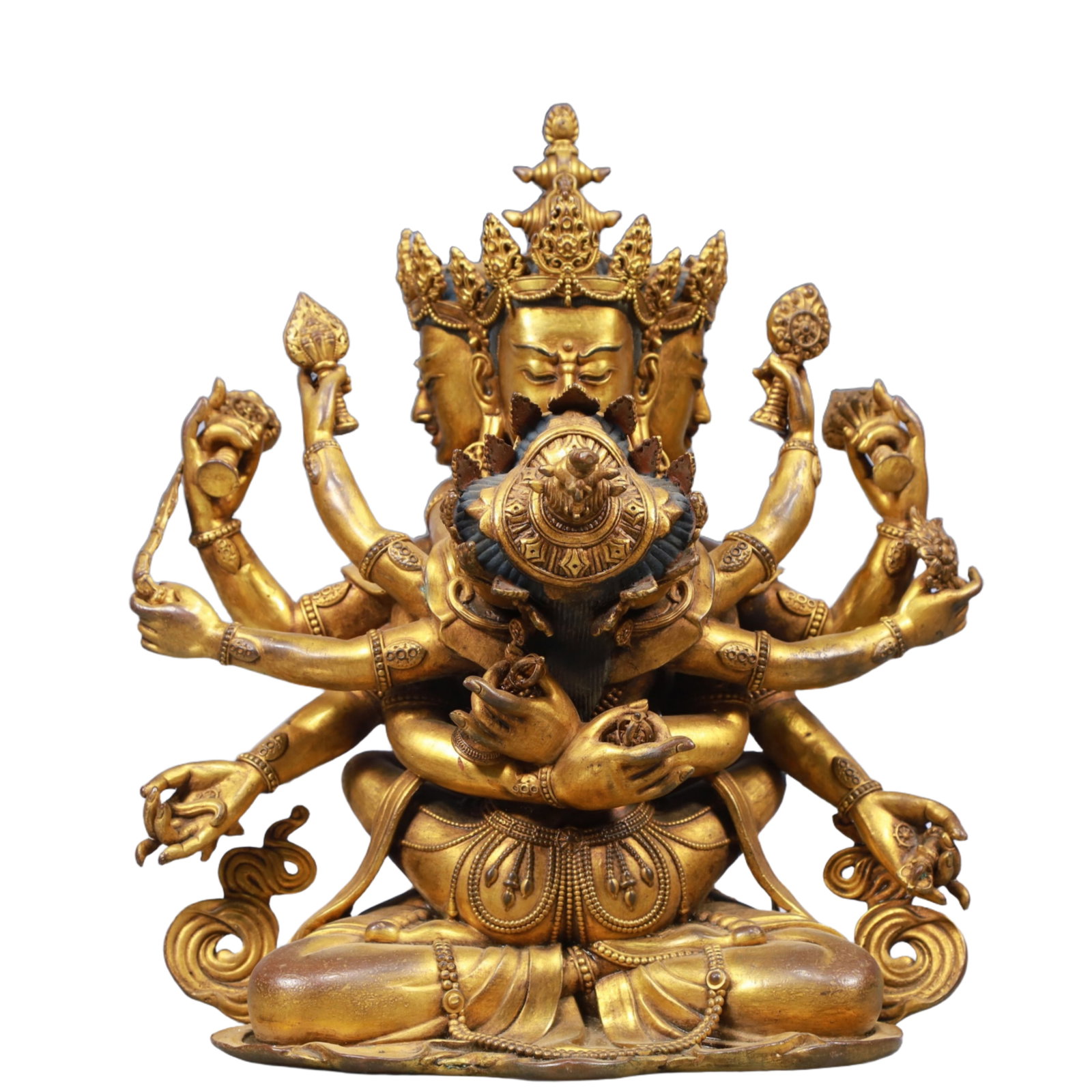 A Solemn Gilt Bronze Statue of Marici: A Solemn Gilt Bronze Statue of Marici, Qing Dynasty, China, Size:9.3inx7.3inx10.2in, Weight:6050g 铜鎏金摩利支天像,中国清代,