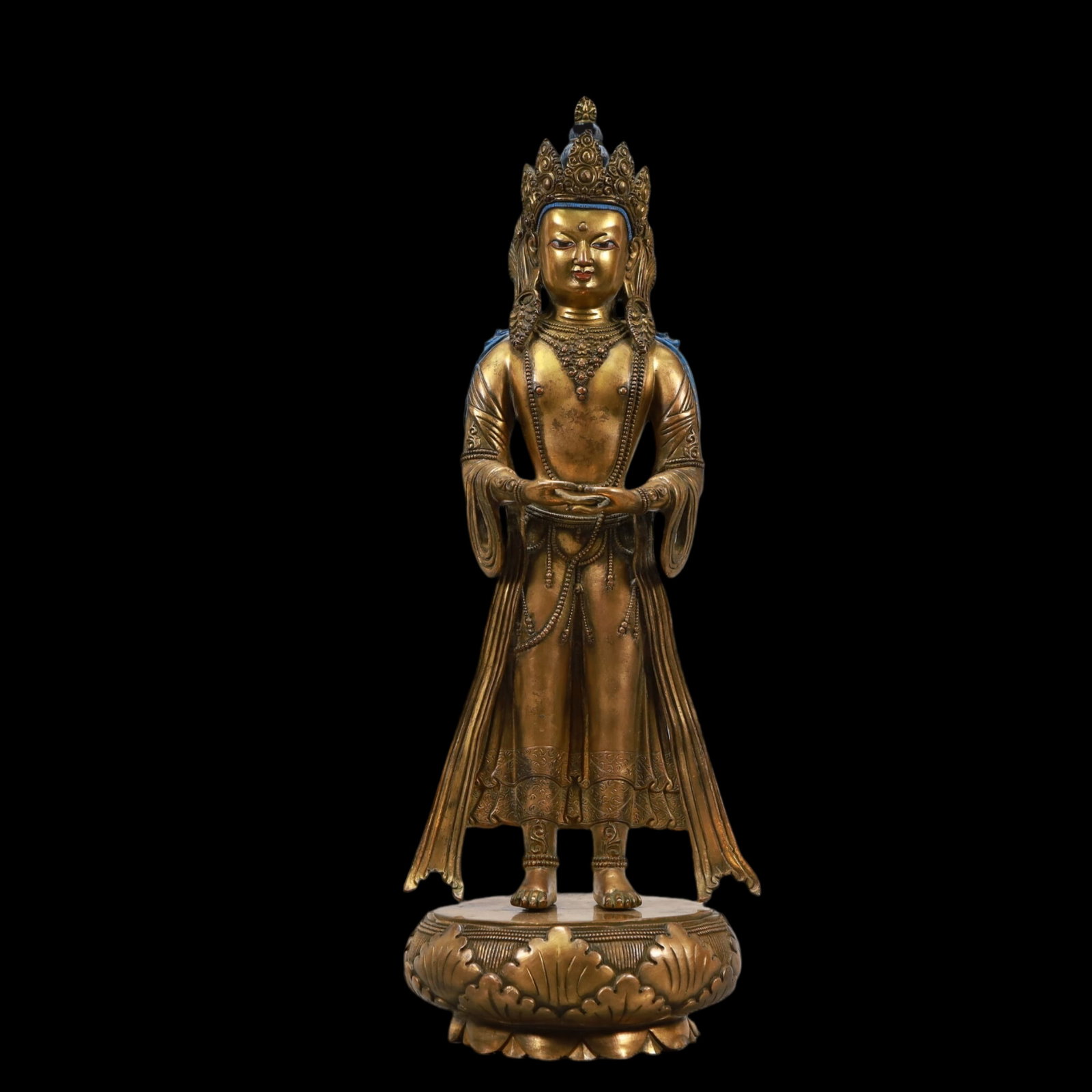 A Solemn Bronze Statue of Amitayus: A Solemn Bronze Statue of Amitayus,Ming Dynasty, China,Size:4.5inx4.5inx12.6in,Weight:2640g 铜无量寿佛像,中国明代