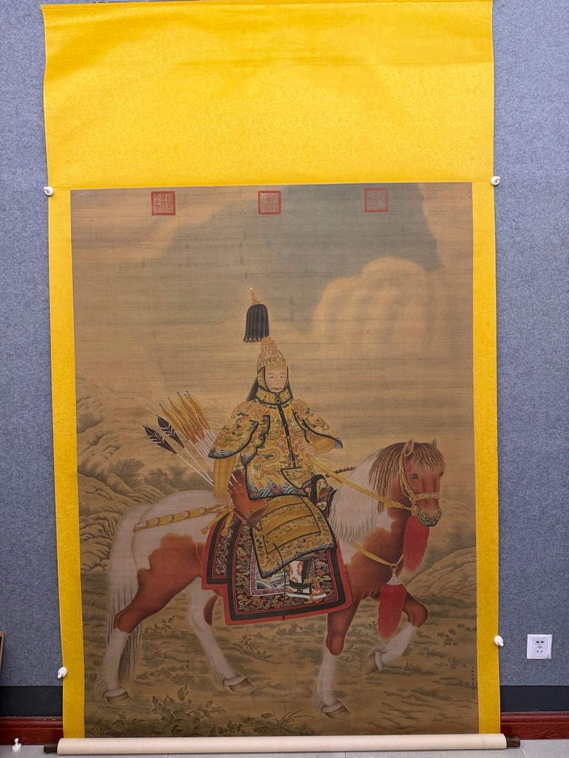 A Chinese Vertical Scroll Ink Painting of Figure Riding Horse on Silk (1 of 14)