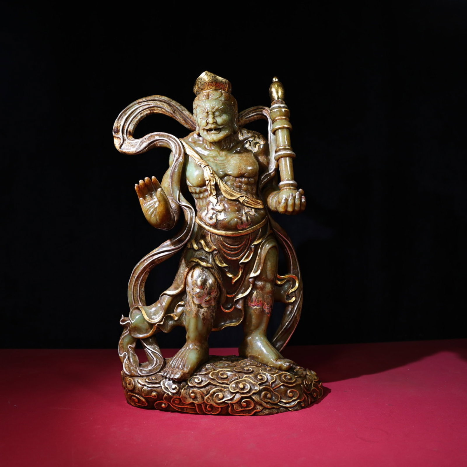 A Solemn White Jade Statue of Vajra Protector: A Solemn White Jade Statue of Vajra Protector,Qing Dynasty,China 白玉金刚护法像,中国清代