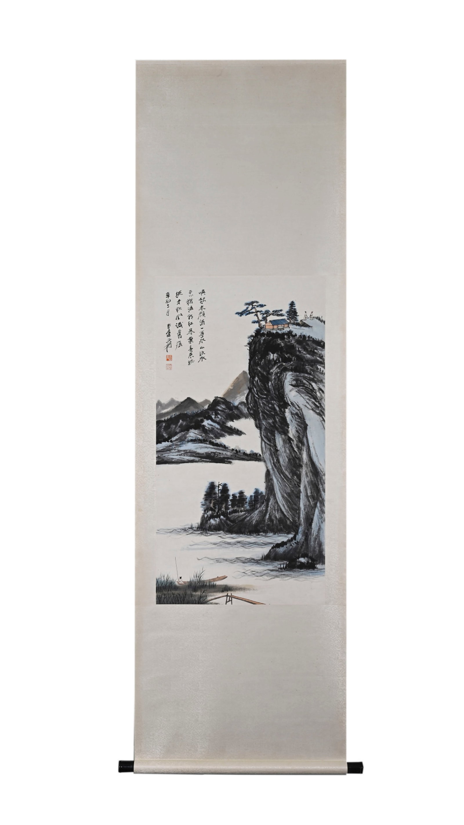 A Chinese Vertical Scroll Ink Painting of Landscape on Paper: A Chinese Vertical Scroll Ink Painting of Landscape on Paper,Zhang Daqian,Size:39.4inx20.1in 一幅中国水墨山水画立轴,张大&#