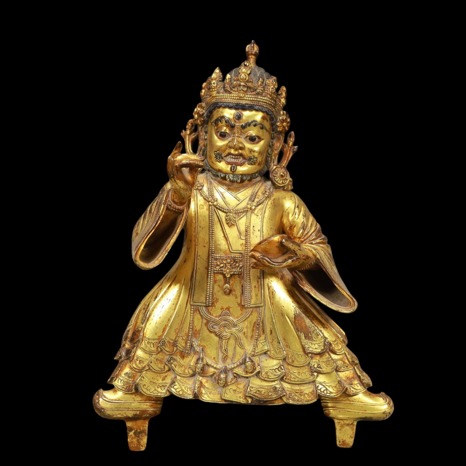 A Solemn Gilt Bronze Statue of Mammon: A Solemn Gilt Bronze Statue of Mammon,Ming Dynasty, China,Size:8.7inx1.6inx13in,Weight:4590g 铜鎏金财神像,中国明代