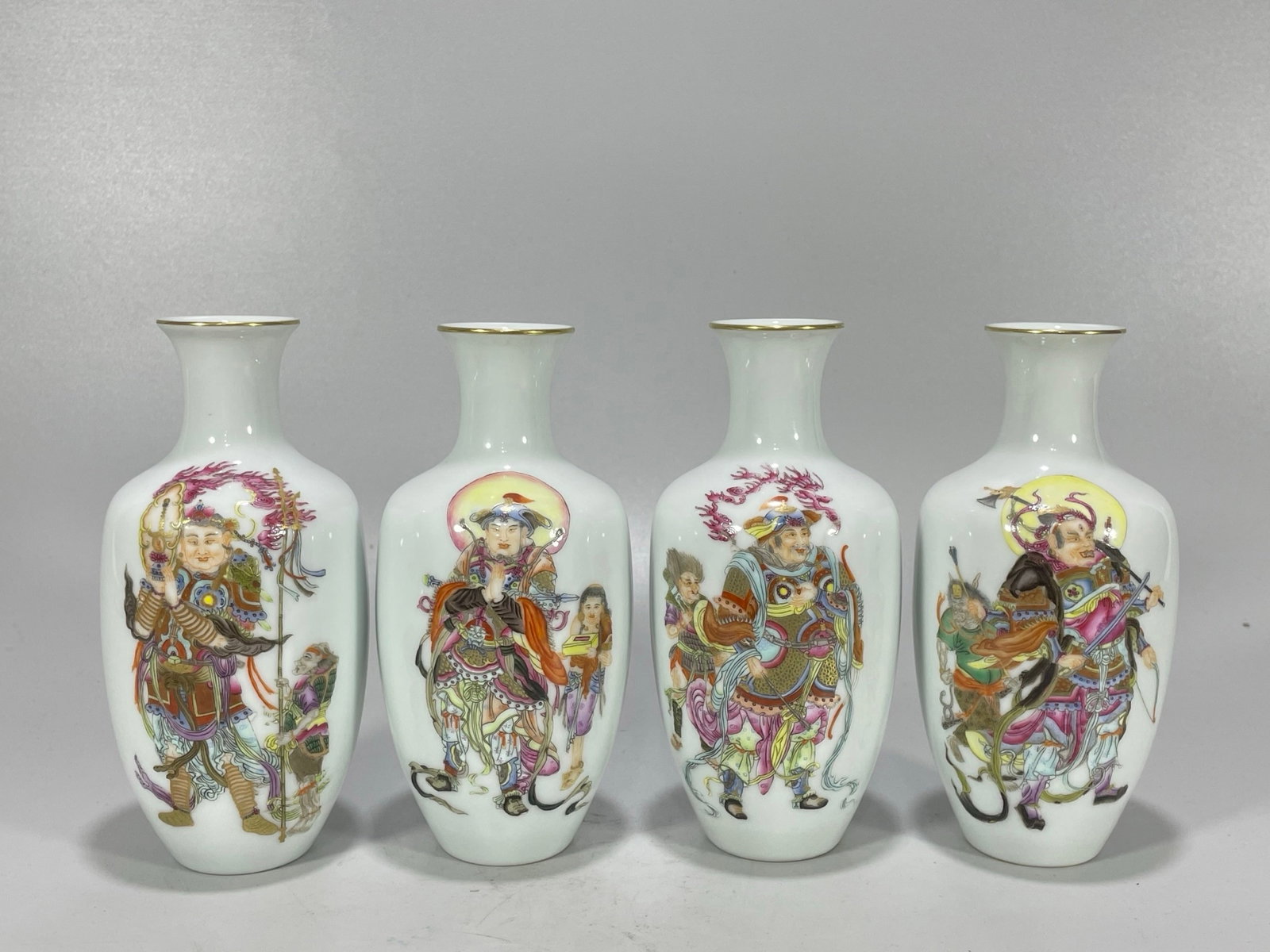 A Set of Fine Famille-Rose Figure Pattern Vases,with poem: A Set of Fine Famille-Rose Figure Pattern Vases,with poem,Qing Dynasty,China,Qianlong Four-character Mark,Size:6inx2.8in