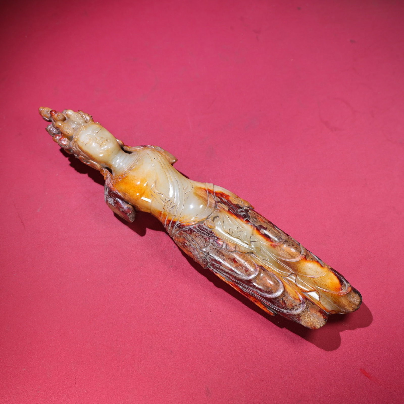 A Solemn White Jade Statue of Eleven-Headed Guanyin: A Solemn White Jade Statue of Eleven-Headed Guanyin,Qing Dynasty,China,Size:373mmx78mmx54mm,Weight:2000g